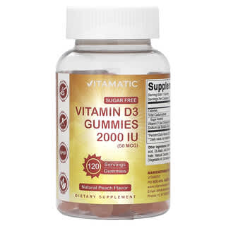 Vitamatic Vitamin D3 Gummies - Natural Peach Flavor - 2000 IU (50 mcg) - 120 Gum