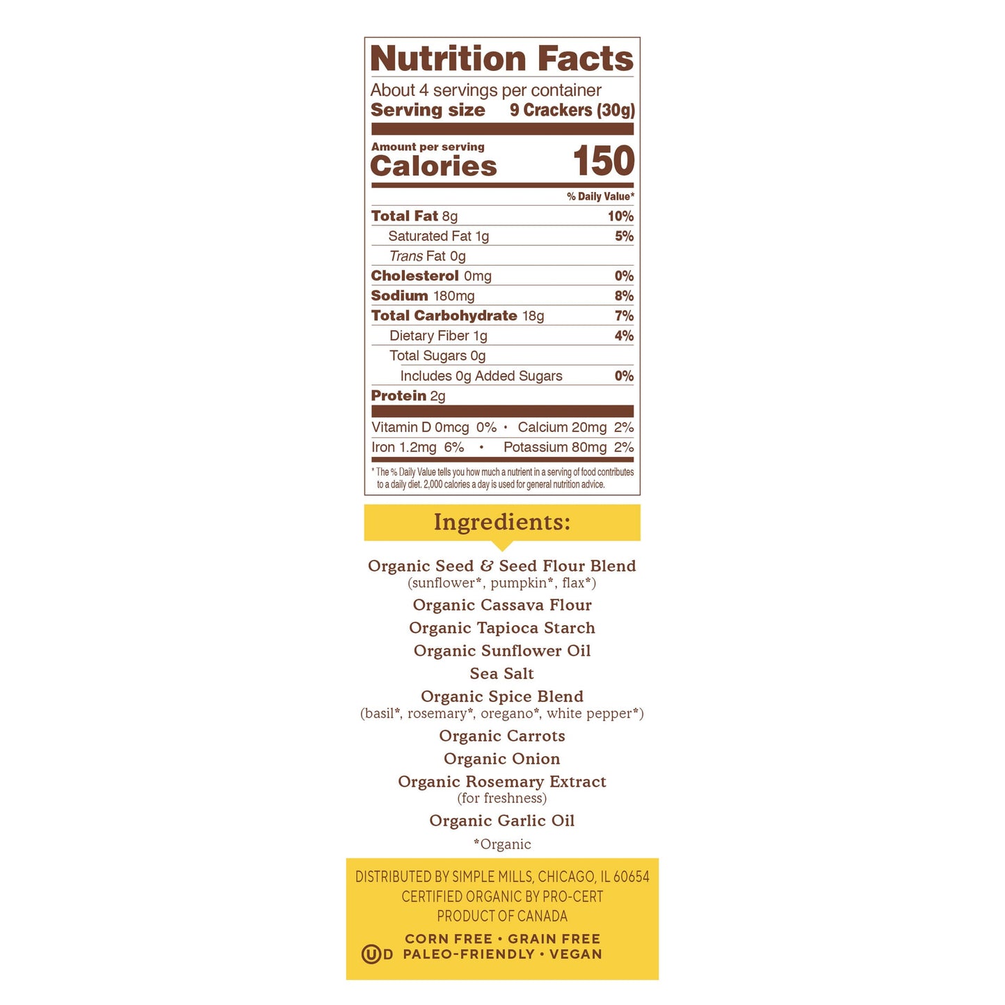 Simple Mills, Organic Seed Flour Crackers, Garlic & Herb, 4.25 oz (120 g) - Image 2