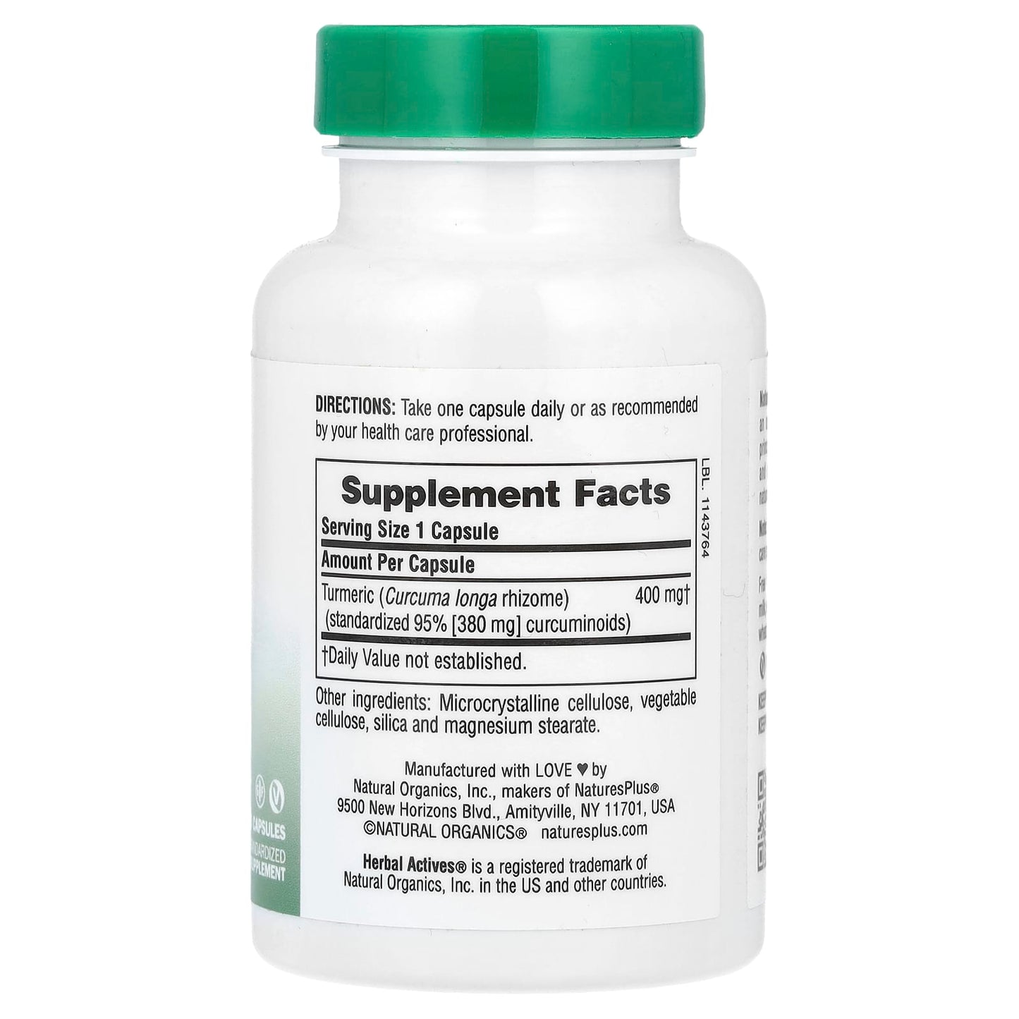 NaturesPlus, Herbal Actives, Turmeric, 400 mg, 60 Capsules - Image 2