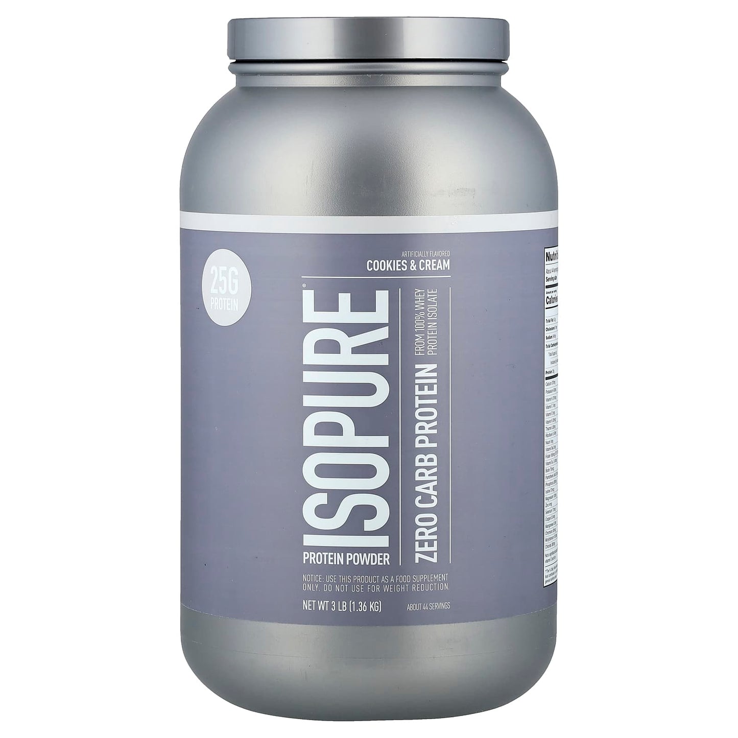 Isopure Zero Carb Protein Powder - Cookies & Cream, 3 lbs, Unflavored - Image 1