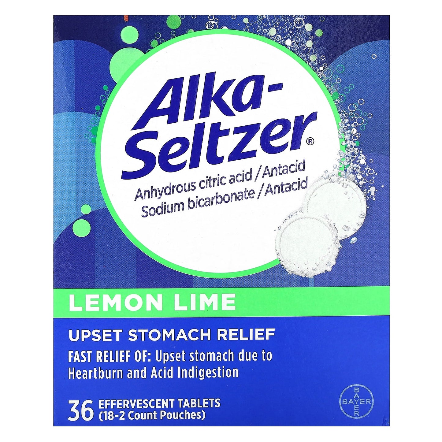 Fast Heartburn Relief with Alka-Seltzer Lemon Lime Tablets, 36 Count - Image 1