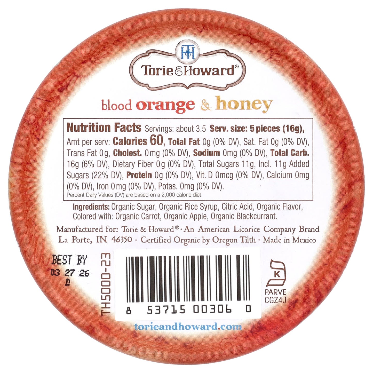 Torie & Howard, Organic Hard Candy, Blood Orange & Honey, 2 oz (57 g) - Image 2