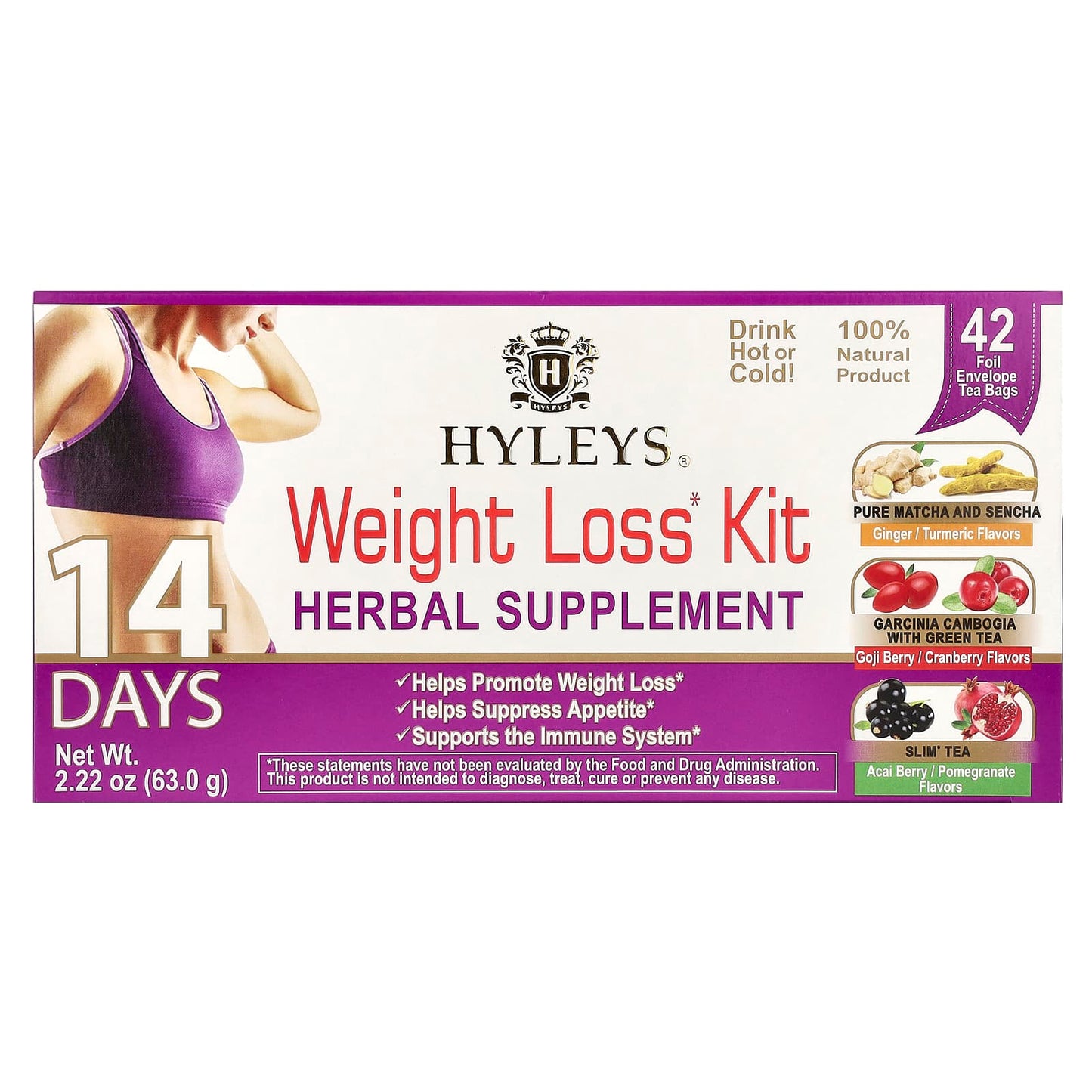 14-Day Weight Loss Tea Kit by Hyleys Tea, 42 Herbal Tea Bags - Image 1