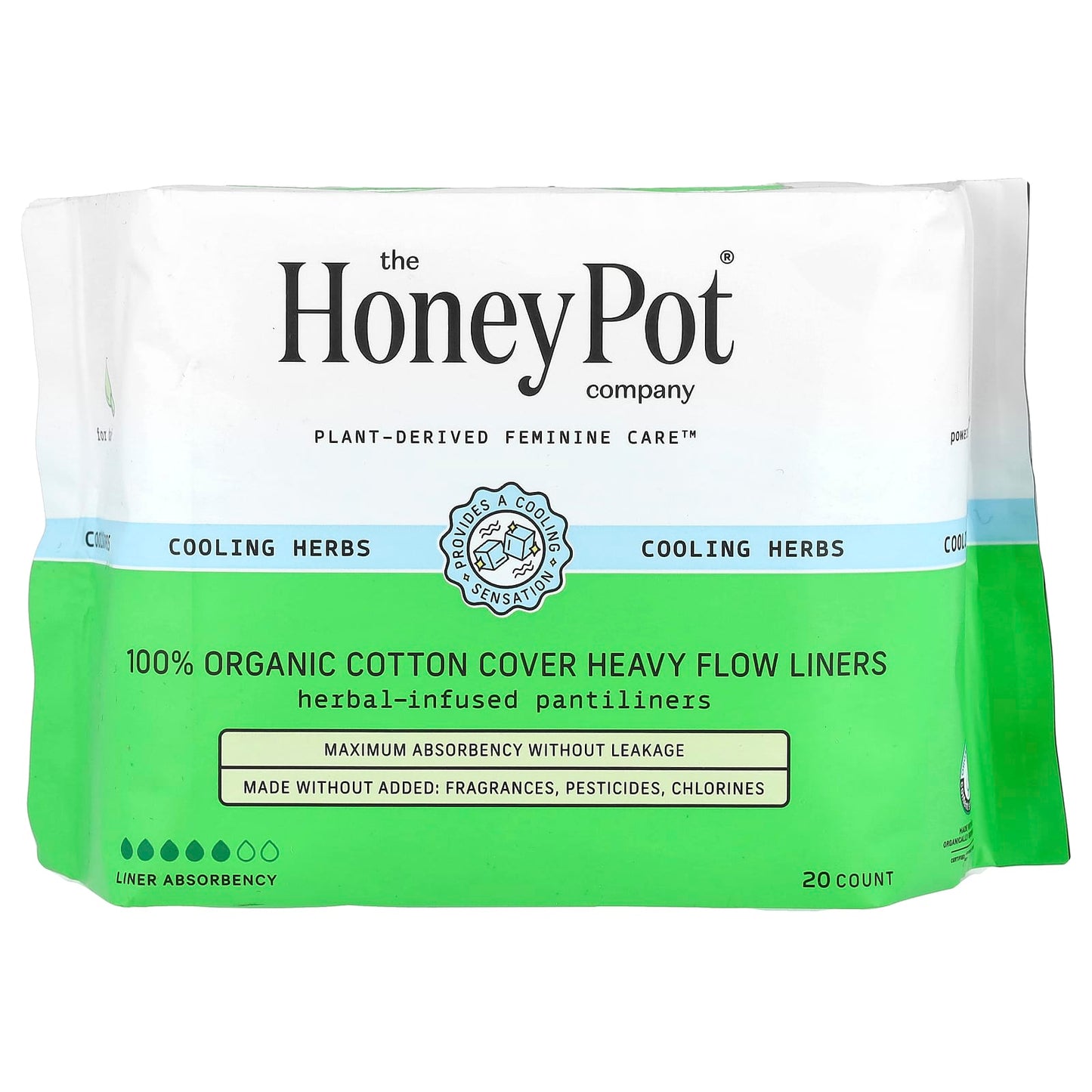 The Honey Pot Company, 100% Organic Cotton Cover Heavy Flow Liners, 20 Count - Image 1