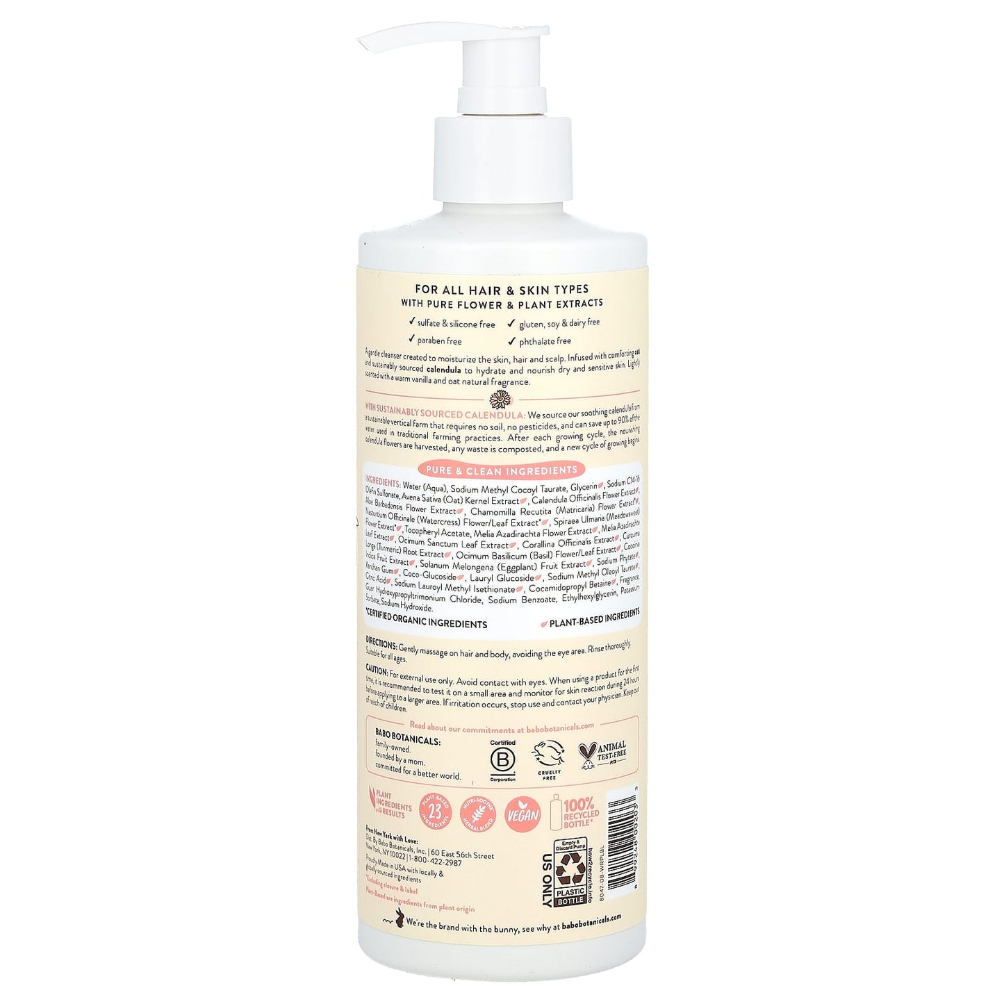 Moisturizing Shampoo & Body Wash, Oat & Calendula, Babo Botanicals - Image 2