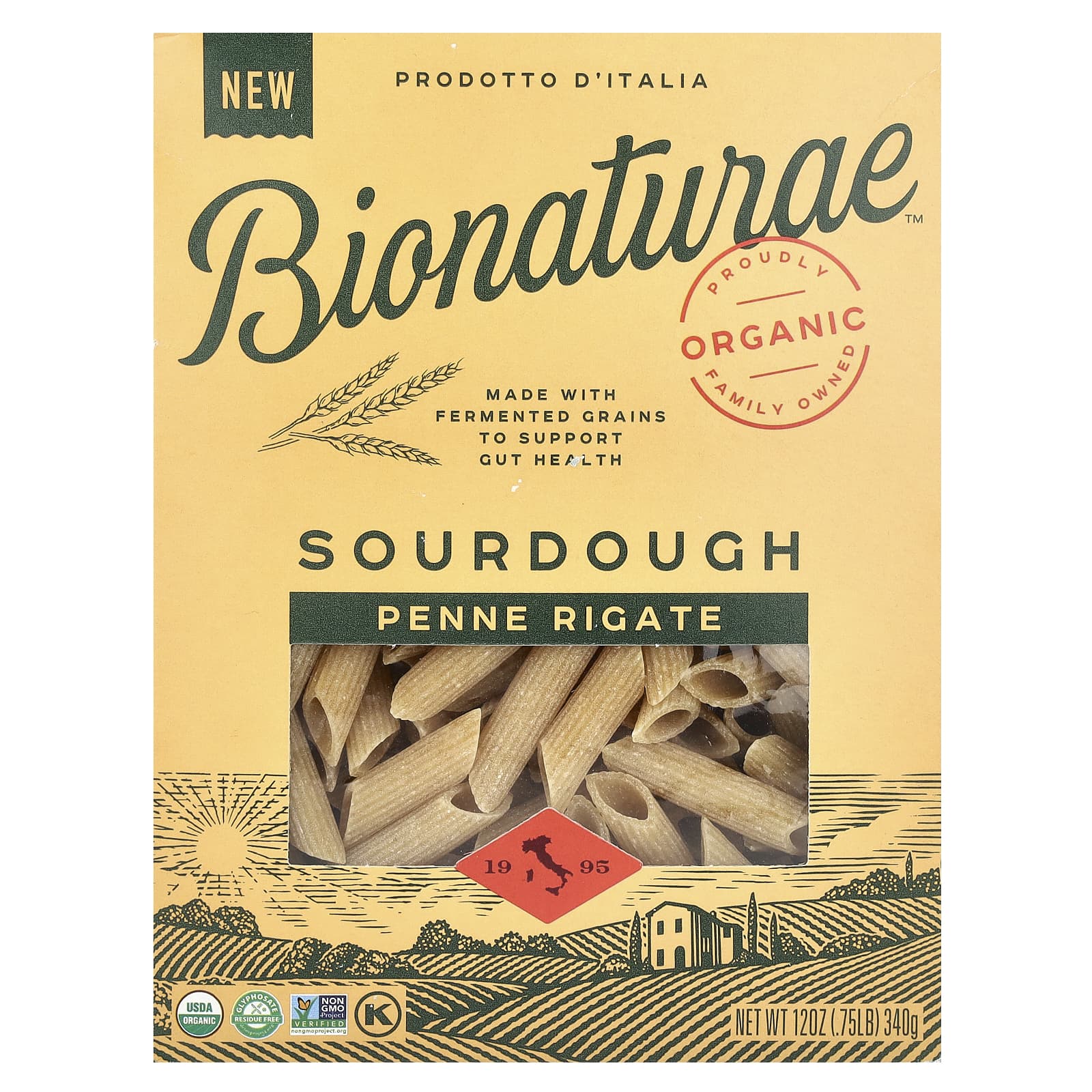 Authentic Italian Sourdough Penne Rigate Pasta, USDA Organic, Non GMO - Image 1