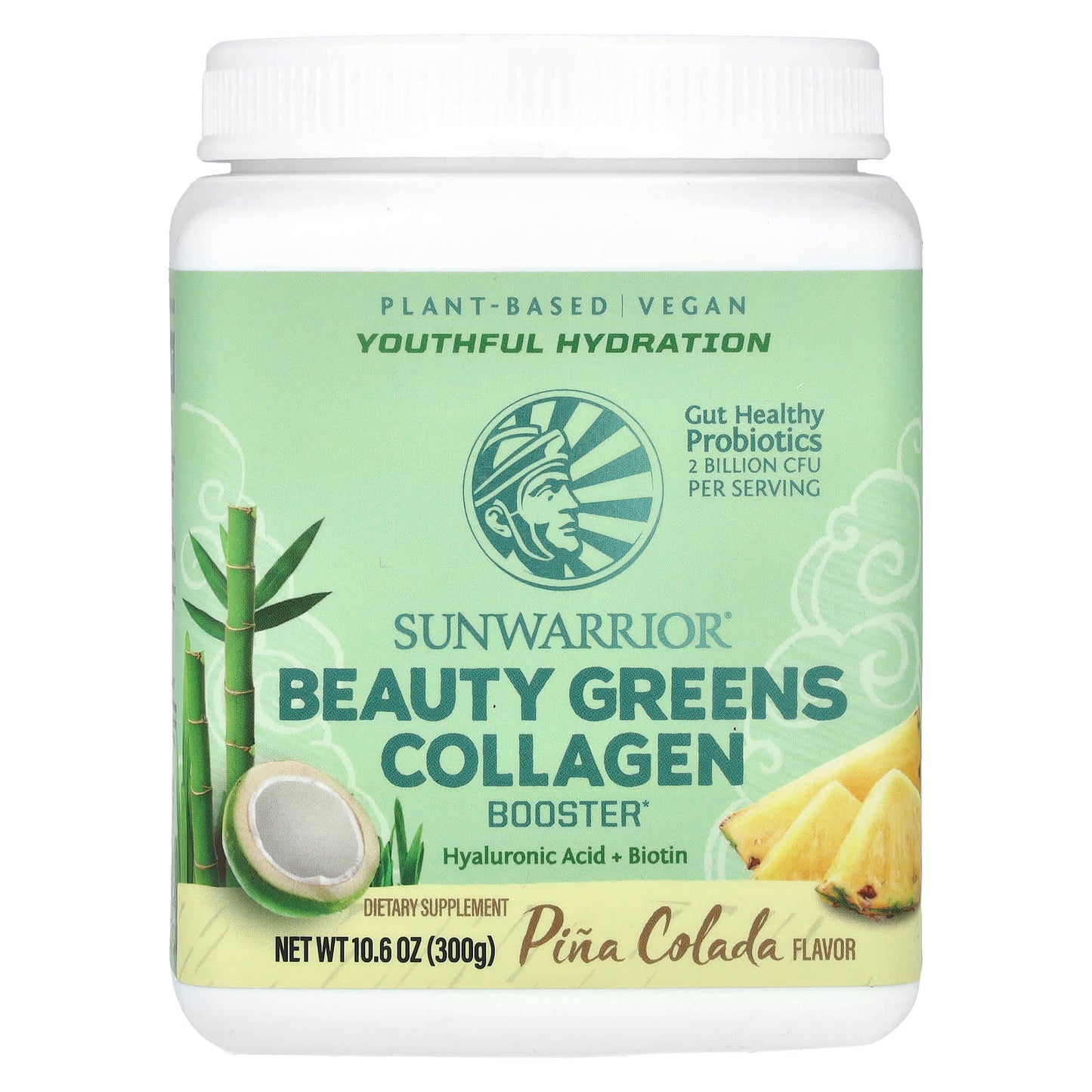 Sunwarrior, Beauty Greens Collagen Booster, Pina Colada, 10.6 oz (300 g) - Image 1