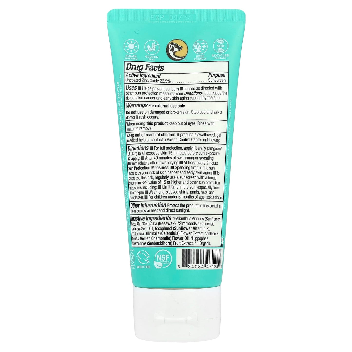 Badger Baby Mineral Sunscreen Cream, SPF 40, Organic & Reef Friendly - Image 2