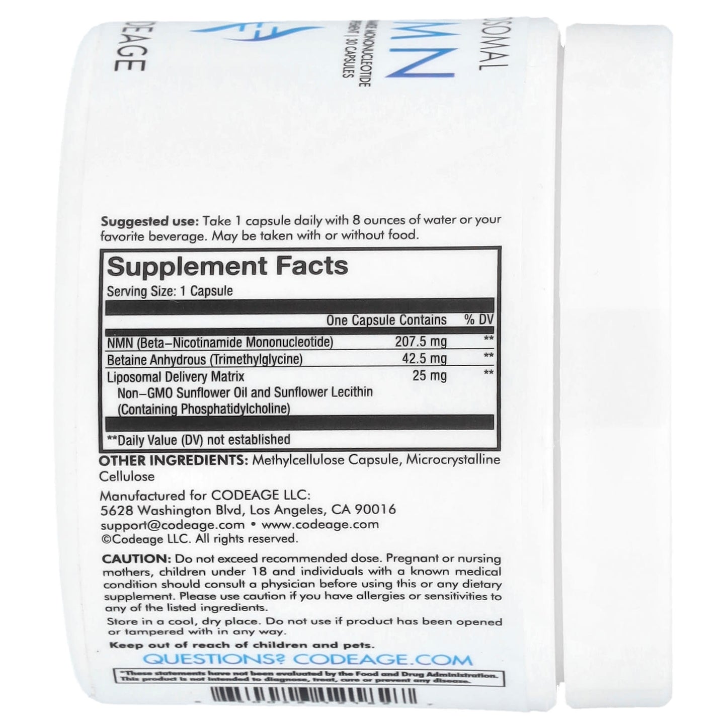 CodeAge Liposomal NMN Dietary Supplement with NMN & TMG - 30 Capsules - Image 2