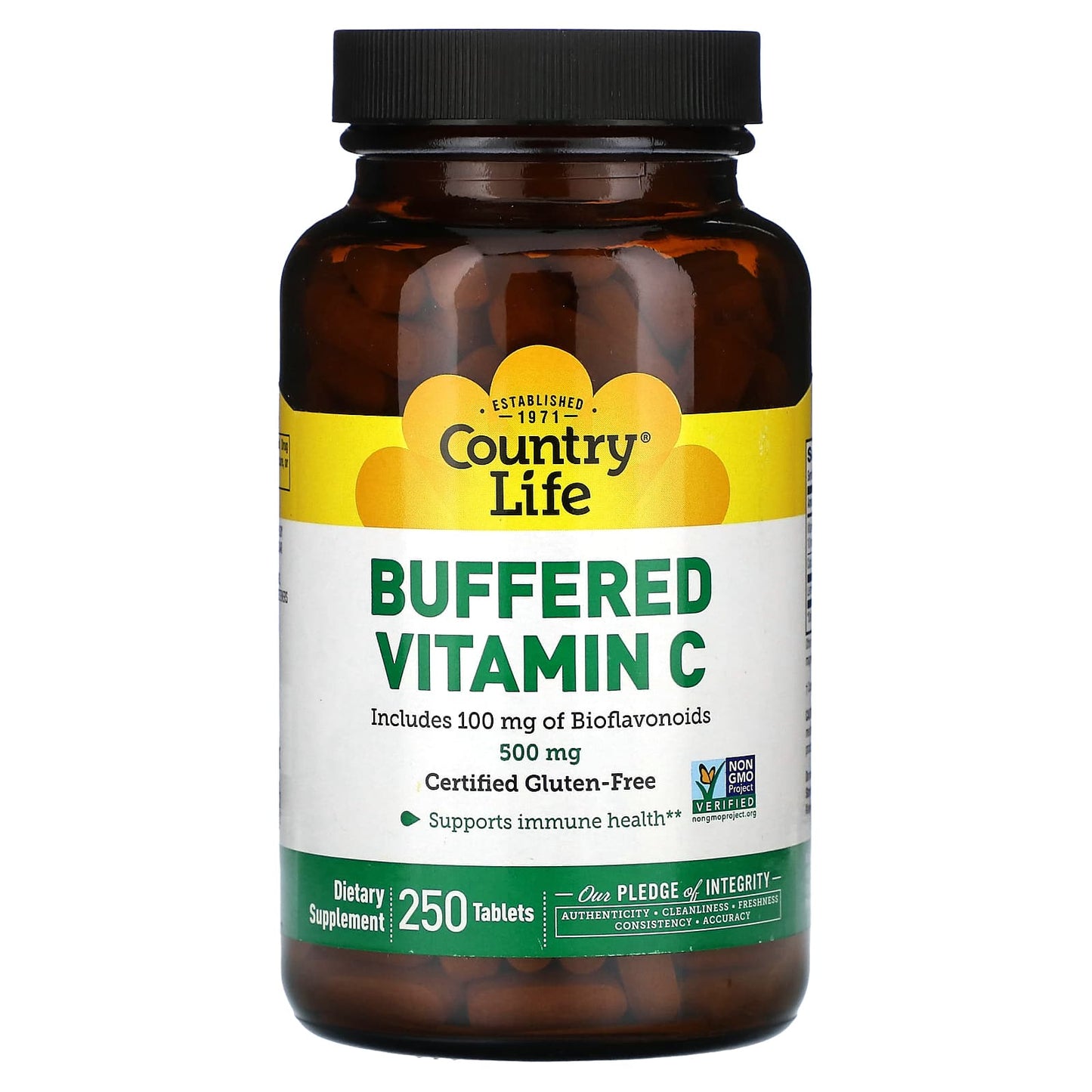 Country Life Buffered Vitamin C 500mg, 250 Tablets for Immune Support - Image 1