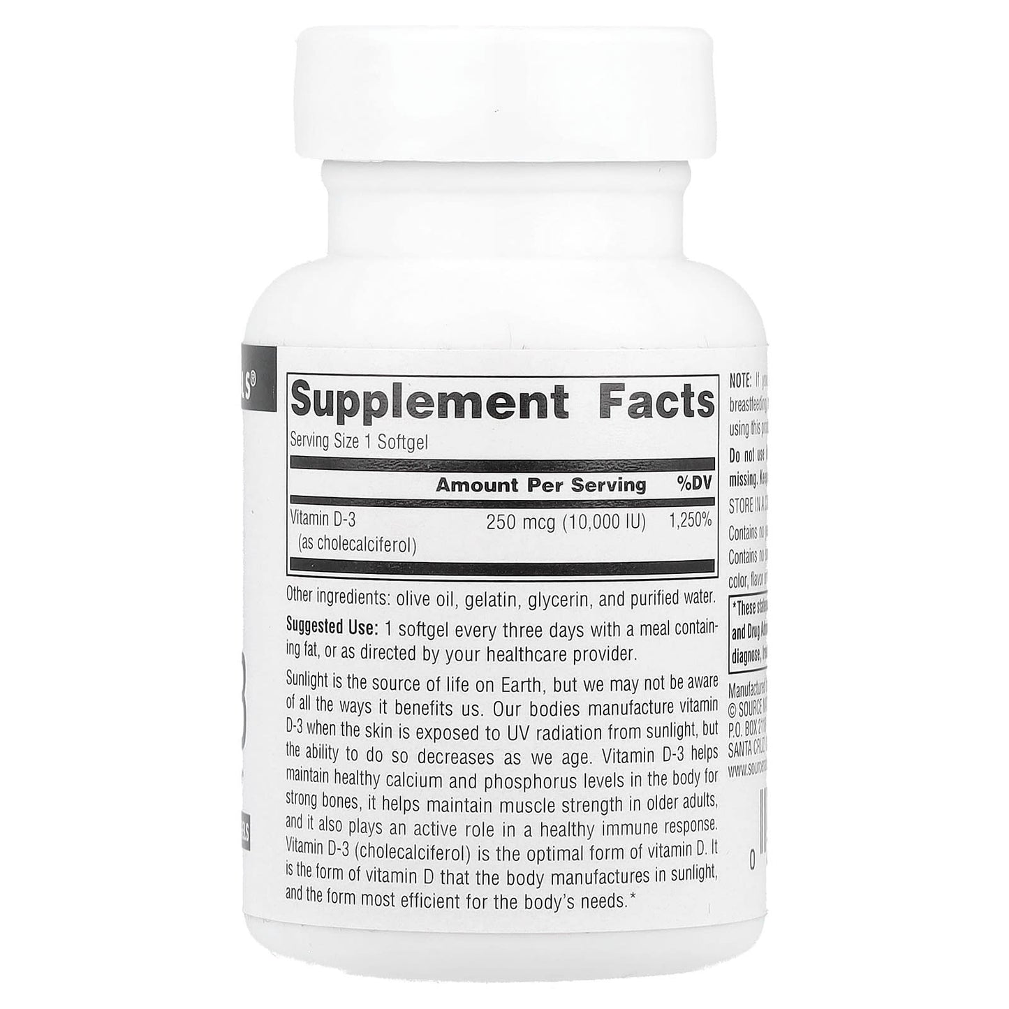 Source Naturals, Vitamin D-3, 250 mcg (10,000 IU), 120 Softgels - Image 2