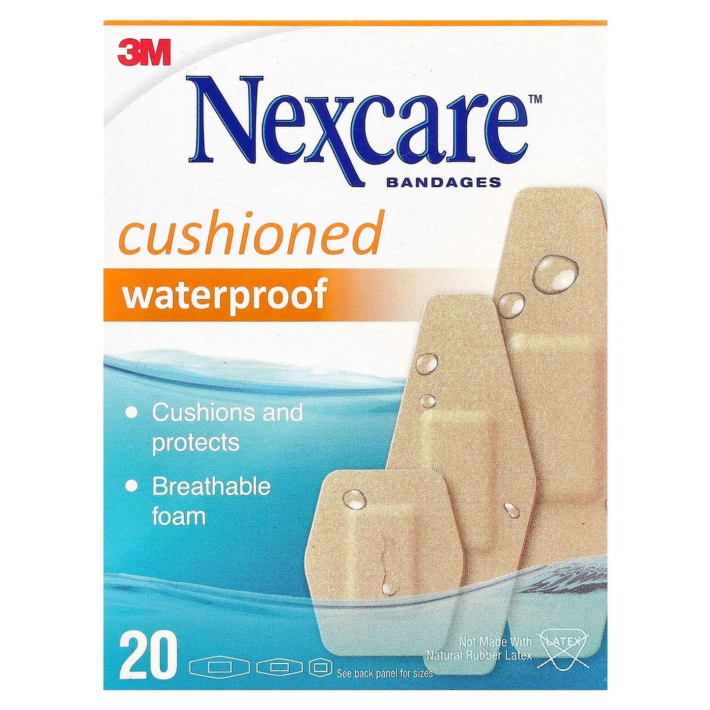 Nexcare, Cushioned Waterproof Bandages, 20 Assorted Sizes - Image 1