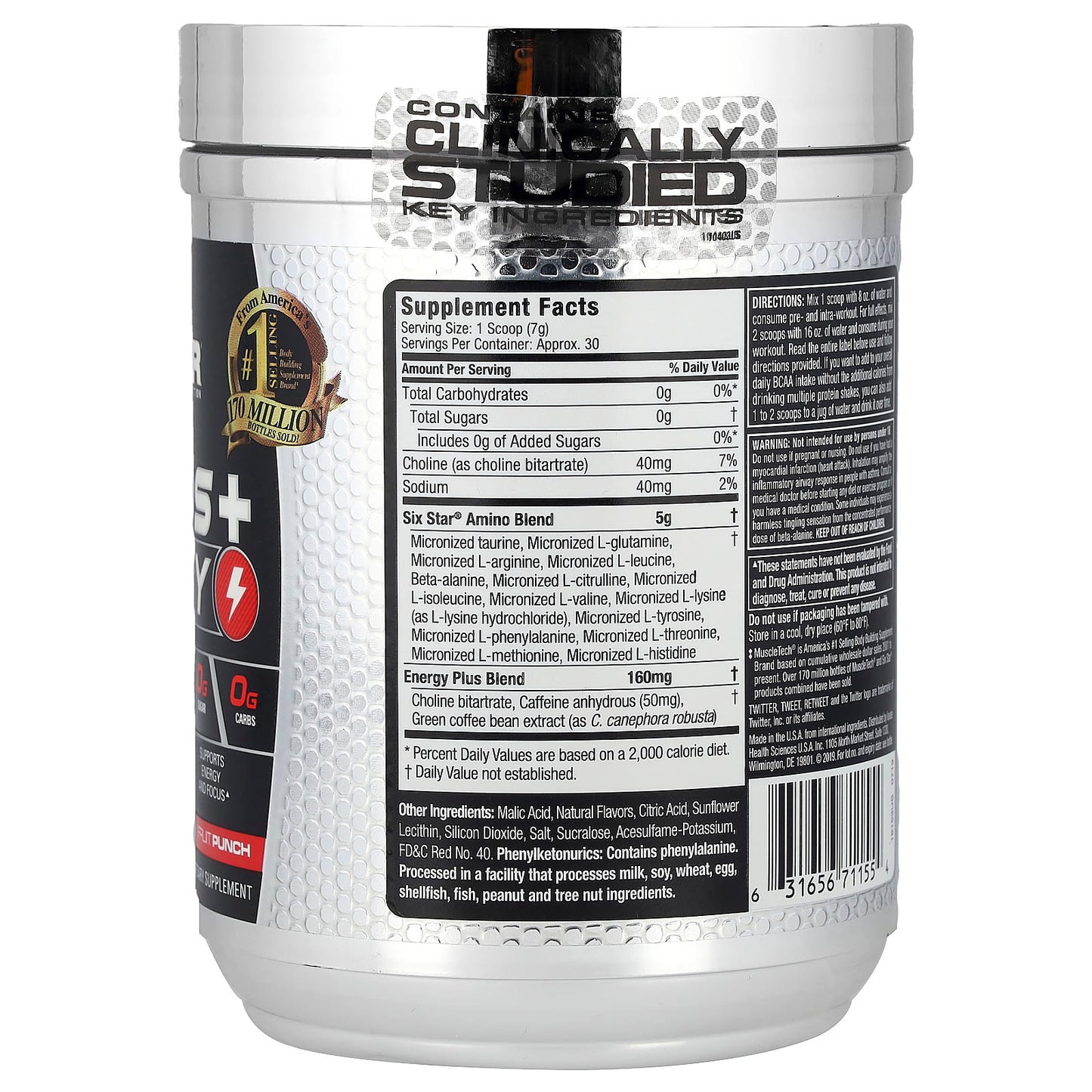 SIXSTAR, Elite Series, Aminos + Energy, Fruit Punch, 7.29 oz (207 g) - Image 2