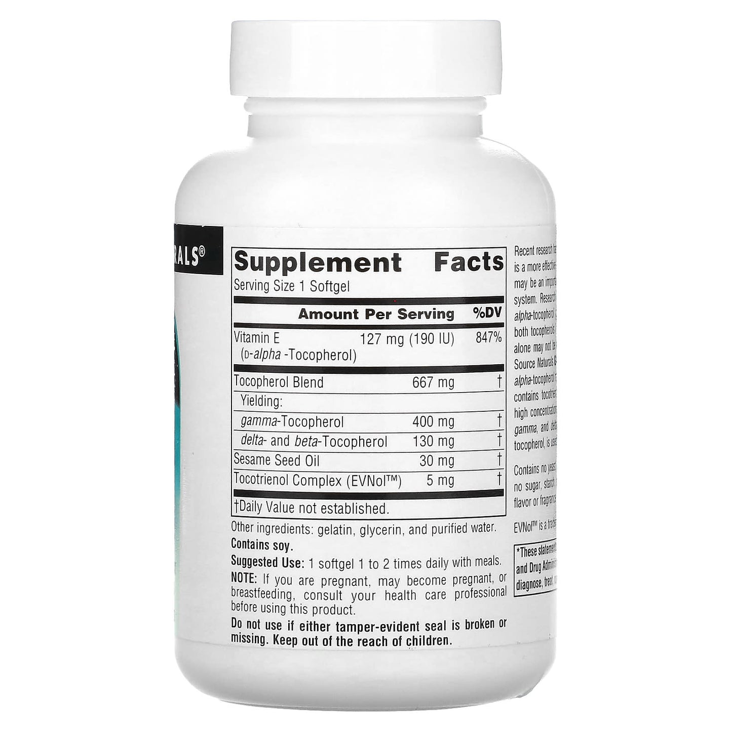 Source Naturals, Gamma E 400, Complete E Complex With Tocotrienols, 400 mg, 60 Softgels - Image 2