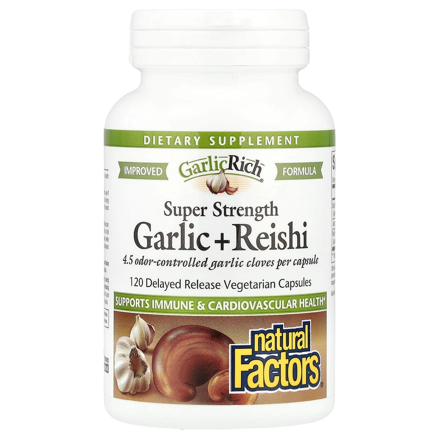 Natural Factors, GarlicRich®, Super Strength Garlic + Reishi, 120 Delayed Release Vegetarian Capsules - Image 1