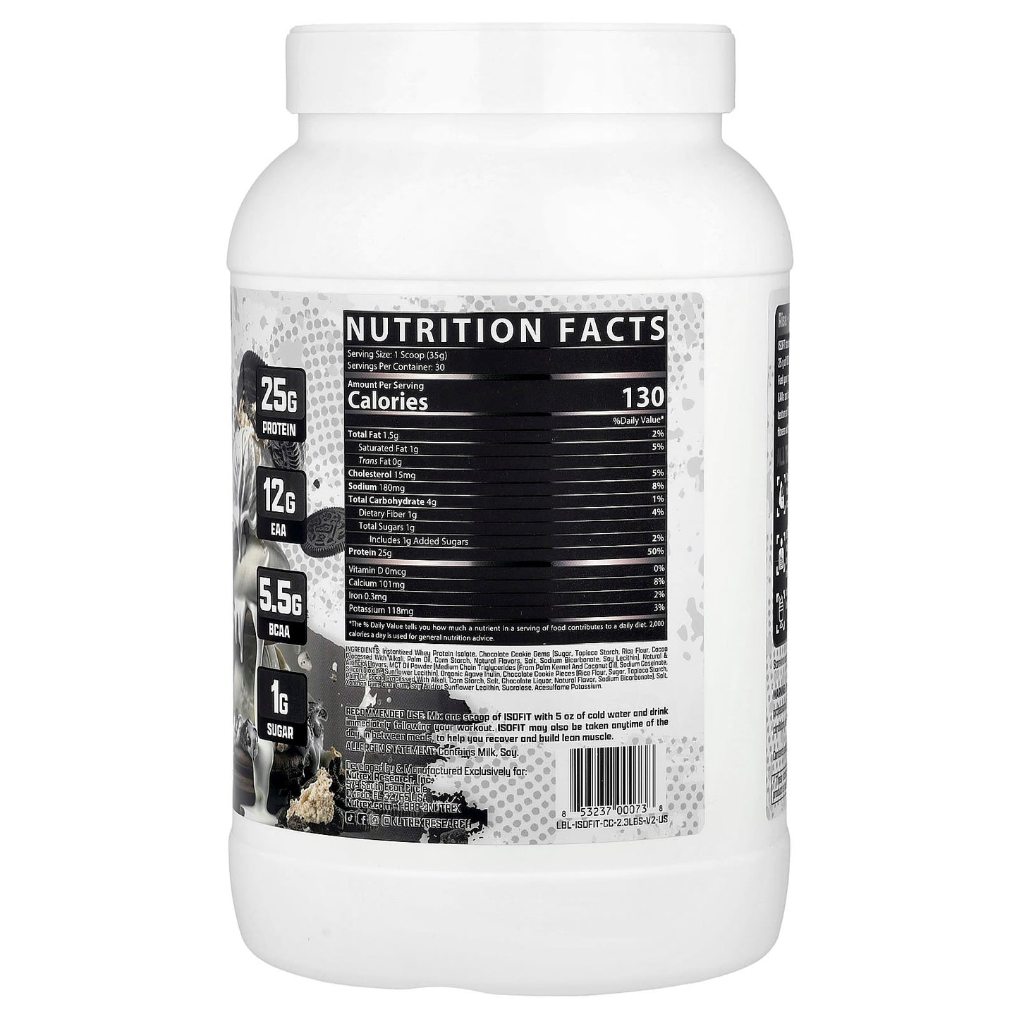 Nutrex Research, IsoFit® Protein, Premium Dessert Isolate, Cookies & Cream, 2.3 lbs (1,050 g) - Image 2