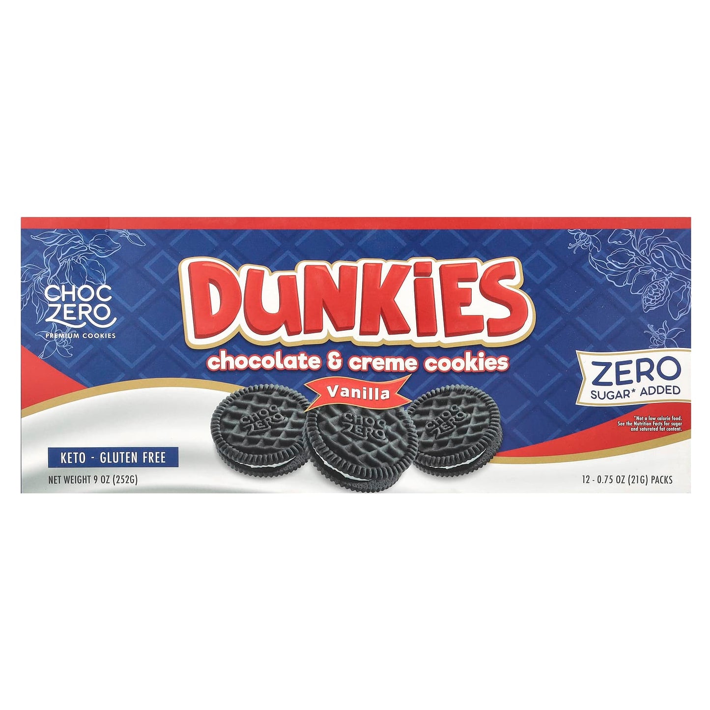 ChocZero, Dunkies, Chocolate & Cream Cookies, Vanilla, 12 Packs, 0.75 oz (21 g) Each