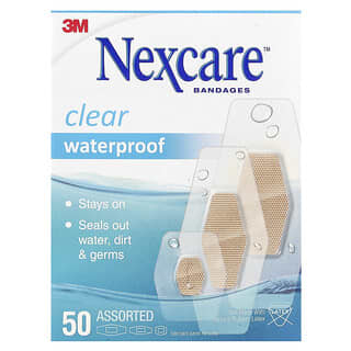 Nexcare Clear Waterproof Bandages, 50 Assorted Sizes, Sterile & Breathable