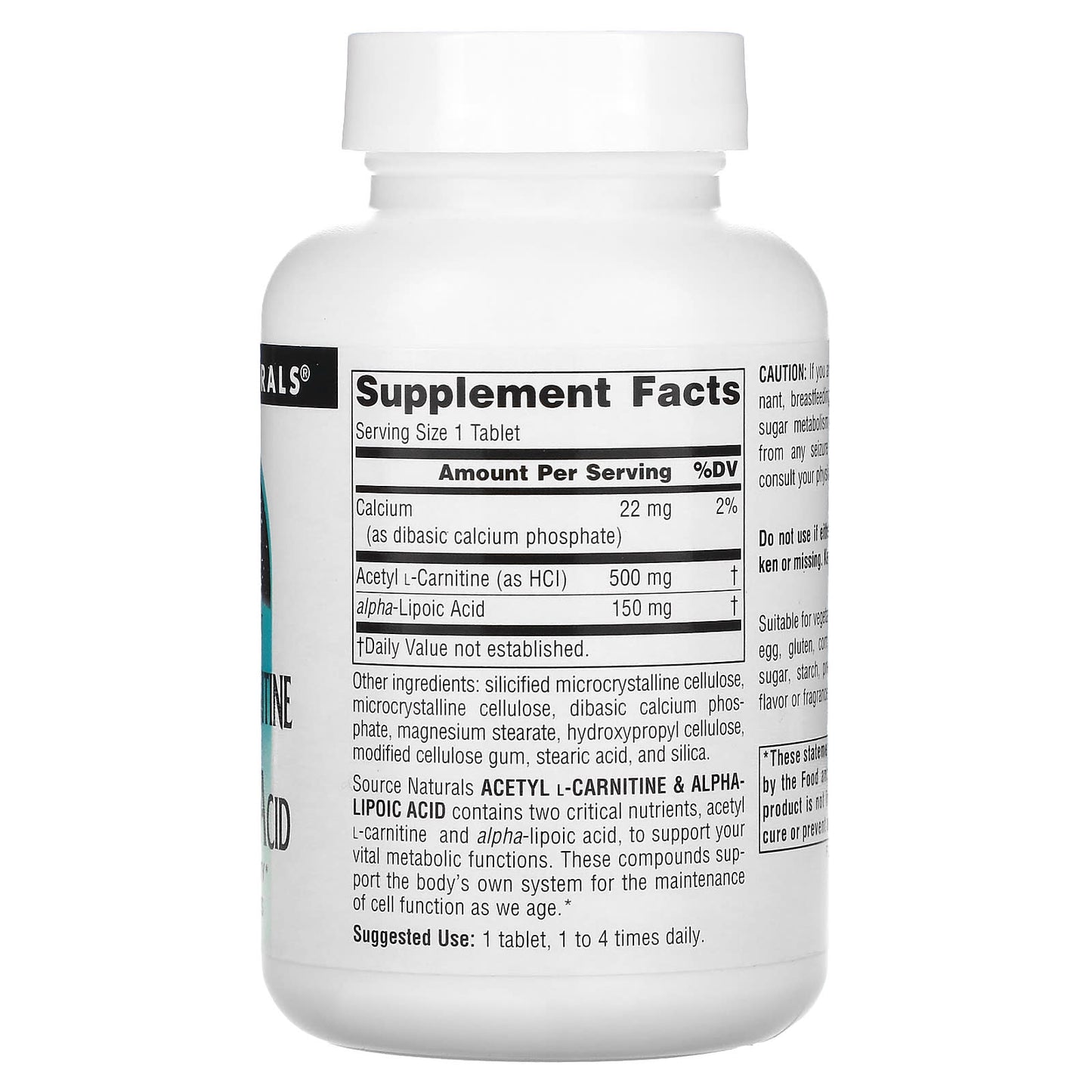 Source Naturals, Acetyl L-Carnitine & Alpha-Lipoic Acid, 650 mg, 60 Tablets - Image 2