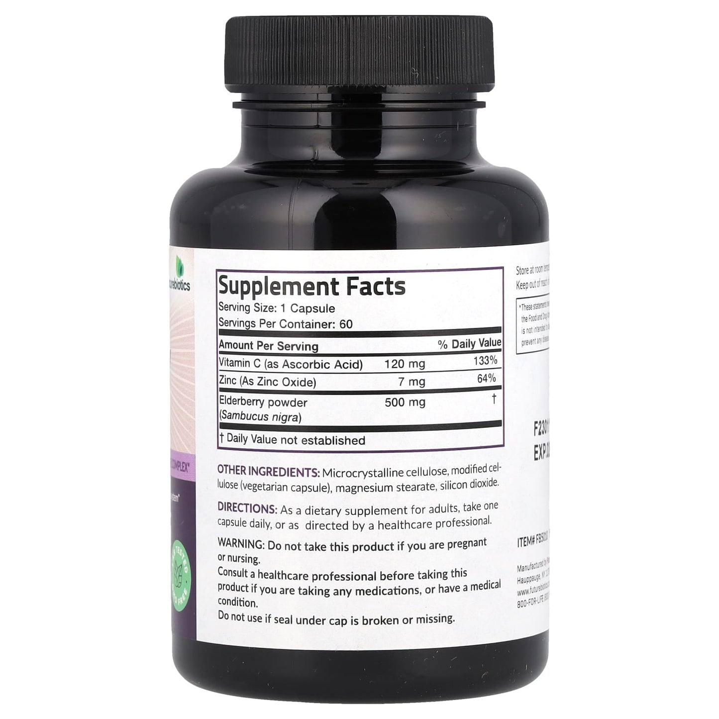 Boost Immunity with Futurebiotics Elderberry with Zinc & Vitamin C, 60 Capsules - Image 2