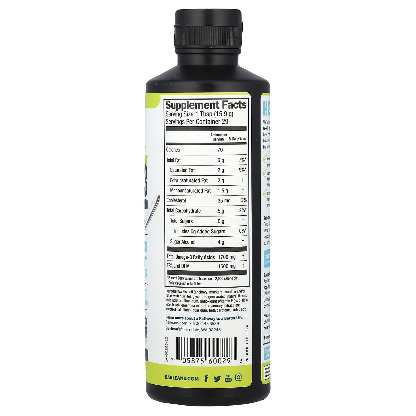 Barleans Omega-3 Fish Oil Supplement, 16 oz, Citrus Sorbet - Image 2