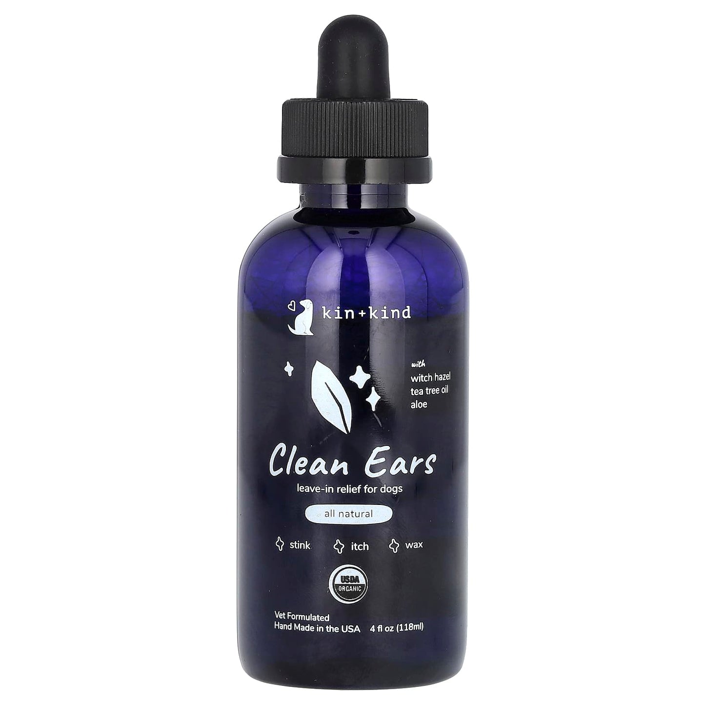 Kin+Kind, Clean Ears, Leave-In Relief for Dogs, 4 fl oz (118 ml) - Image 1