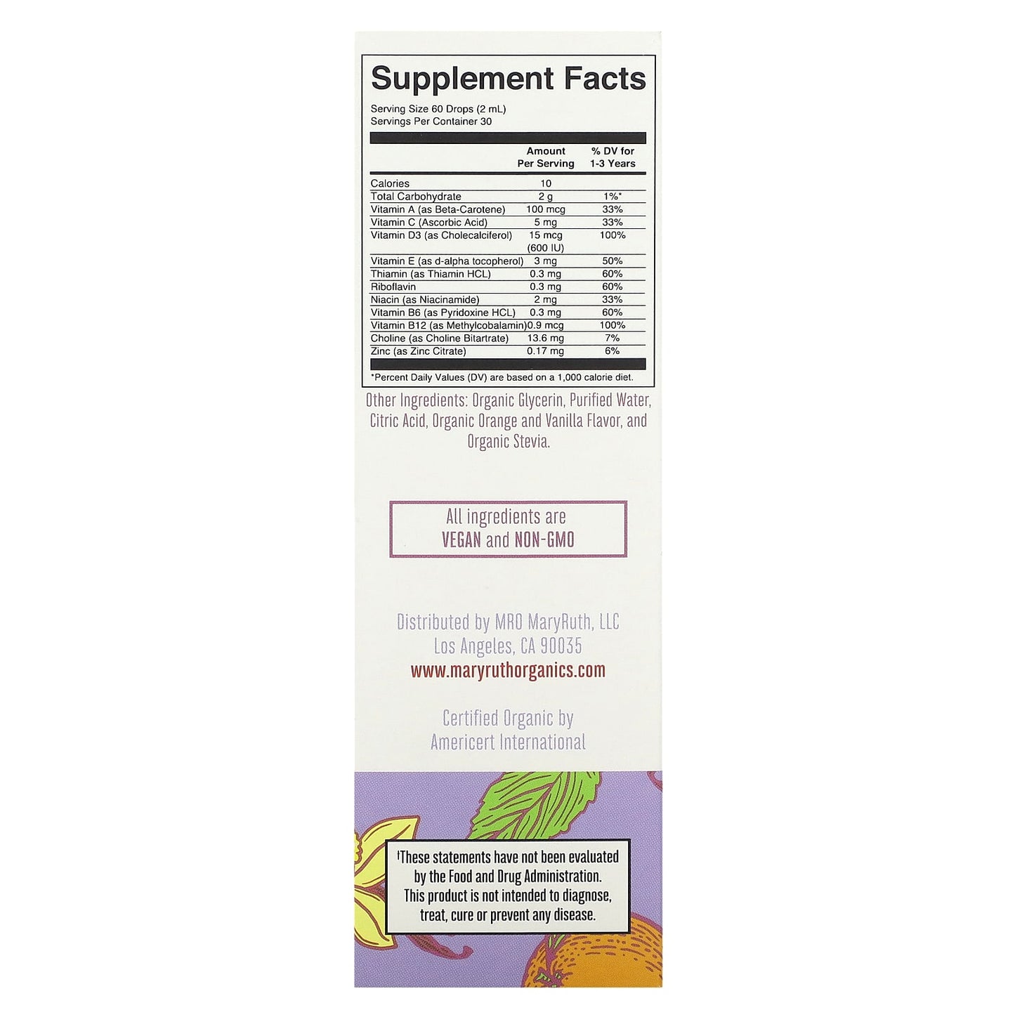 MaryRuth's, Organic Toddler, Multivitamin Liquid Drops, 1-3 Years, Orange Vanilla, 2 fl oz (60 ml) - Image 2