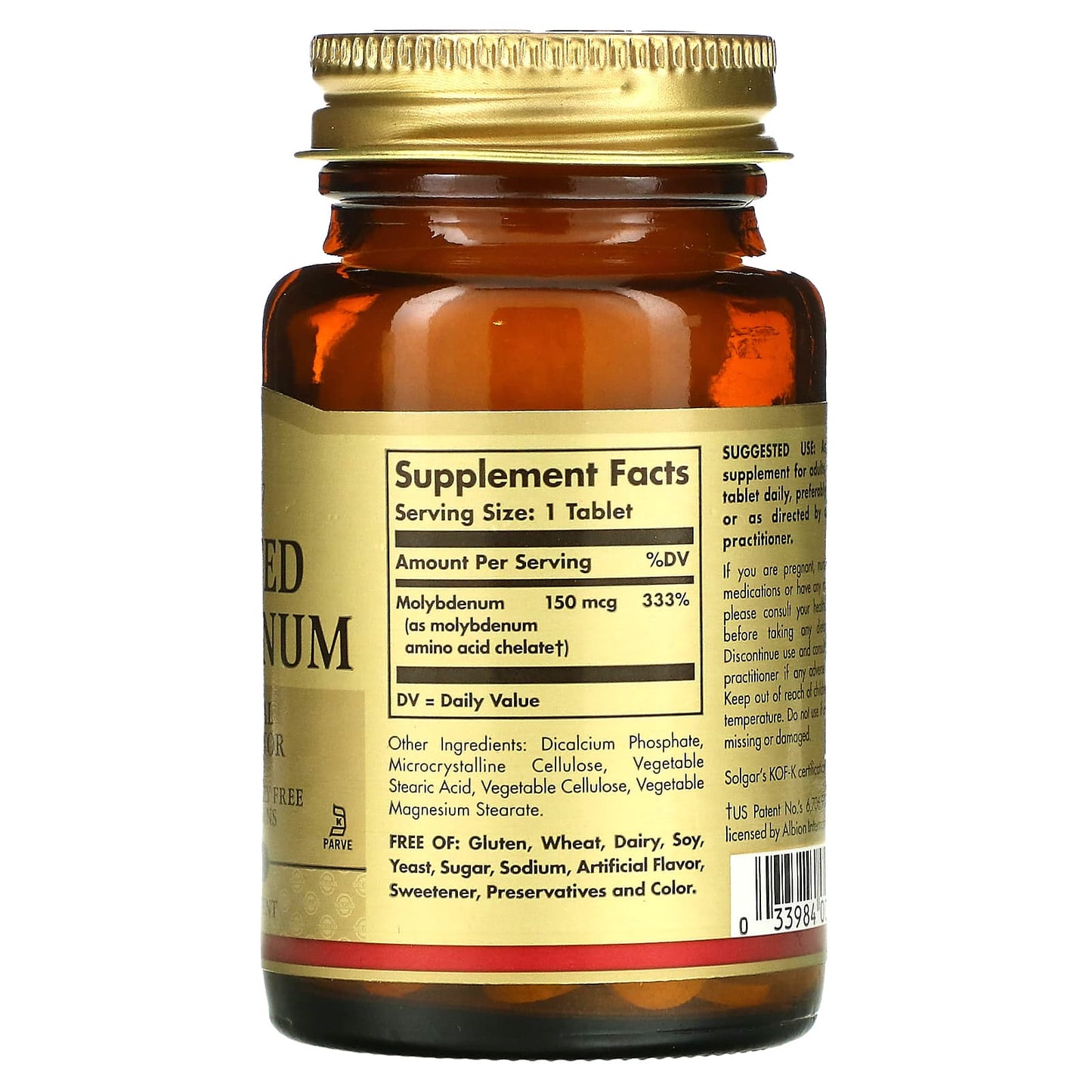 Solgar, Chelated Molybdenum, 100 Tablets (150 mcg per Tablet)
