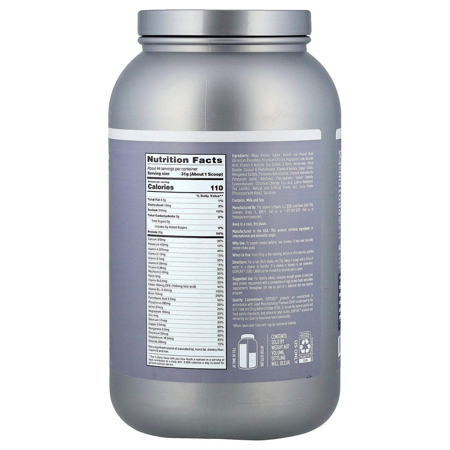 Isopure Zero Carb Protein Powder - Cookies & Cream, 3 lbs, Unflavored - Image 2