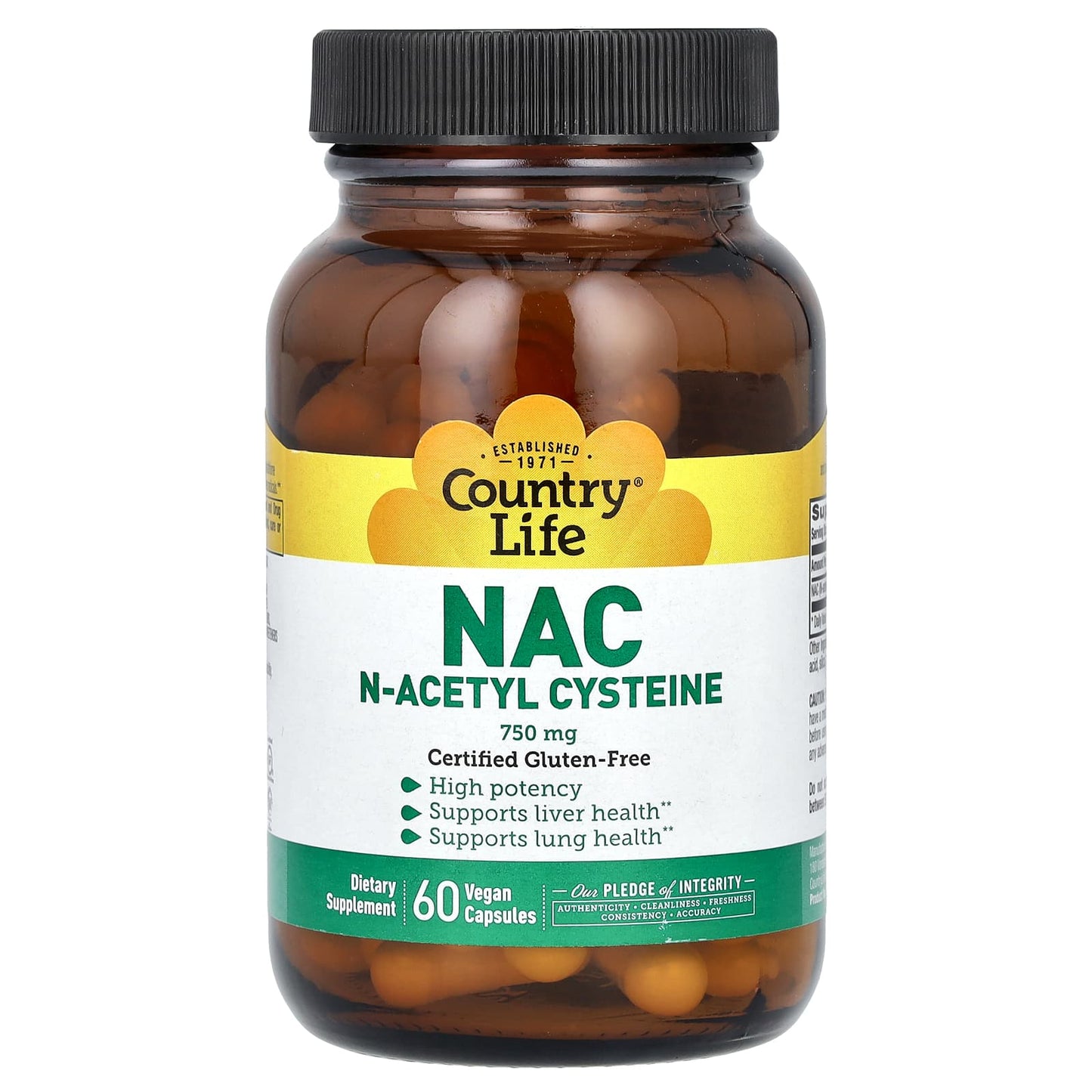 Country Life NAC 750mg 60 Vegan Capsules for Liver Lung Health - Image 1
