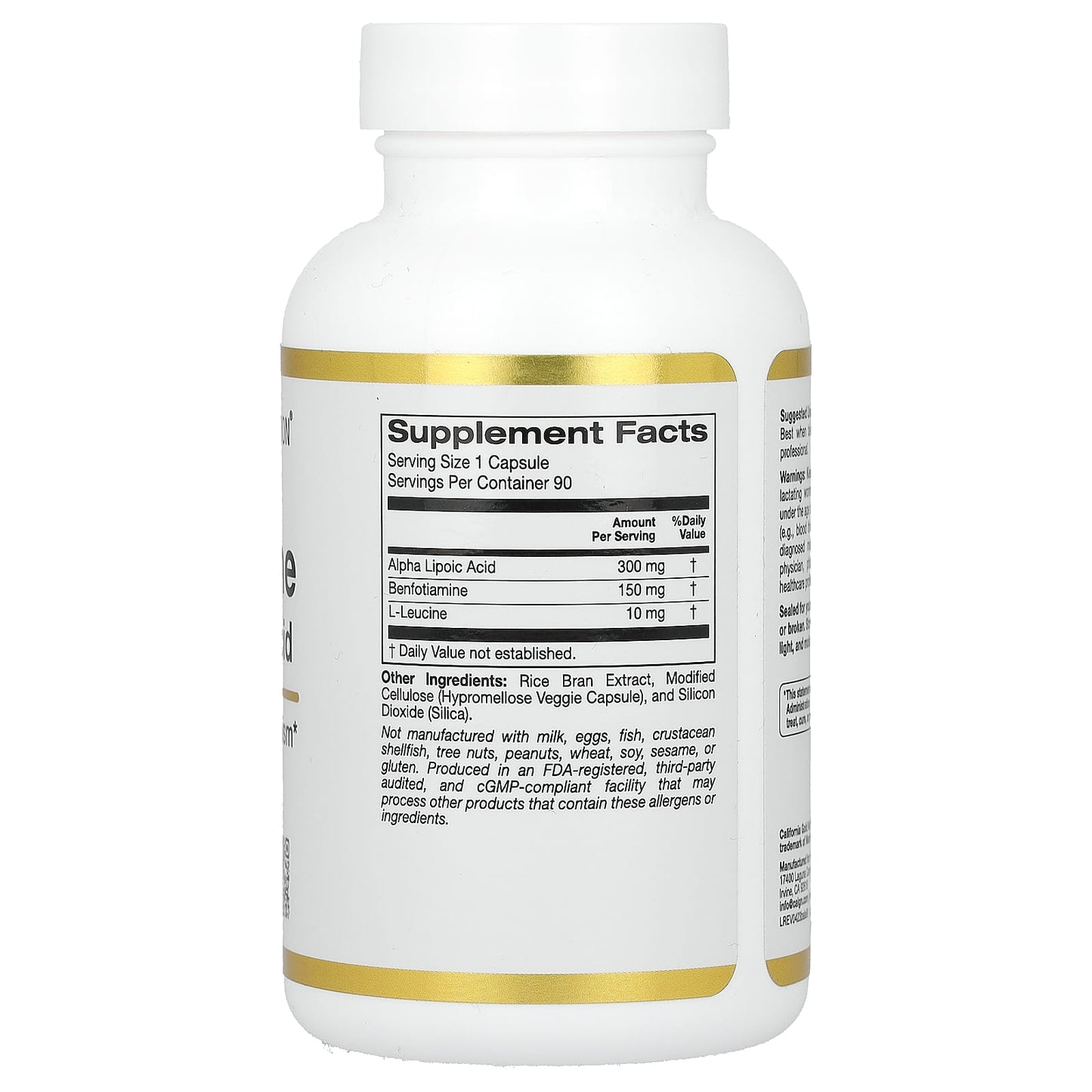 California Gold Nutrition Benfotiamine + Alpha Lipoic Acid 90 Veggie Capsules - Image 2