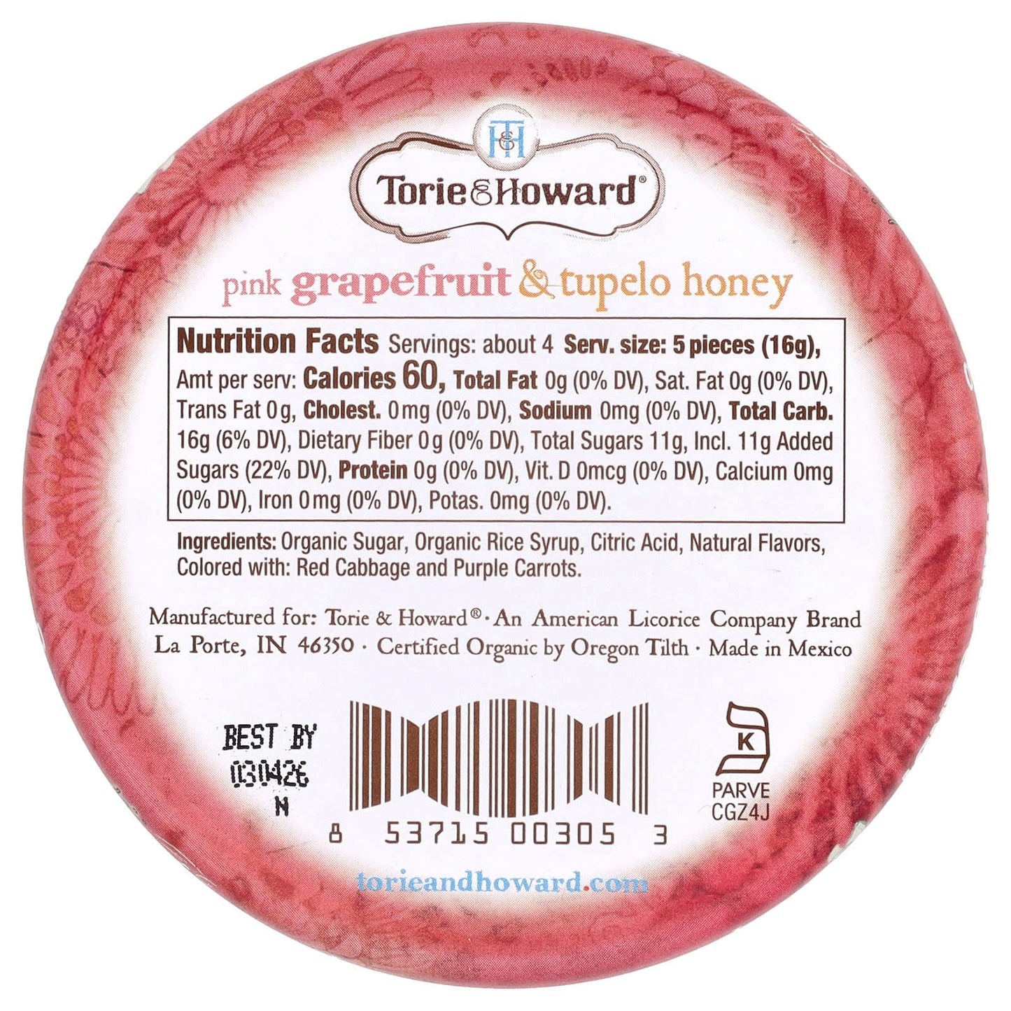 Torie & Howard, Organic Hard Candy, Pink Grapefruit & Tupelo Honey, 2 oz (57 g) - Image 2
