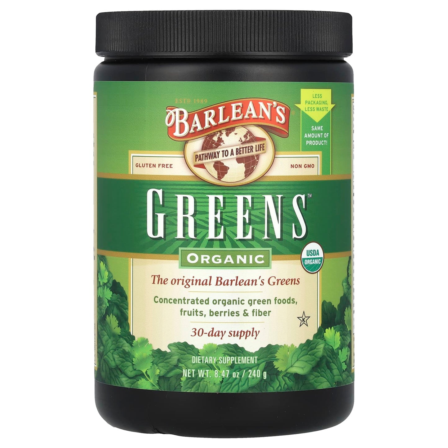 Boost Your Health with Organic Barlean's Greens Powder, 8.47 oz (240g) - Image 1