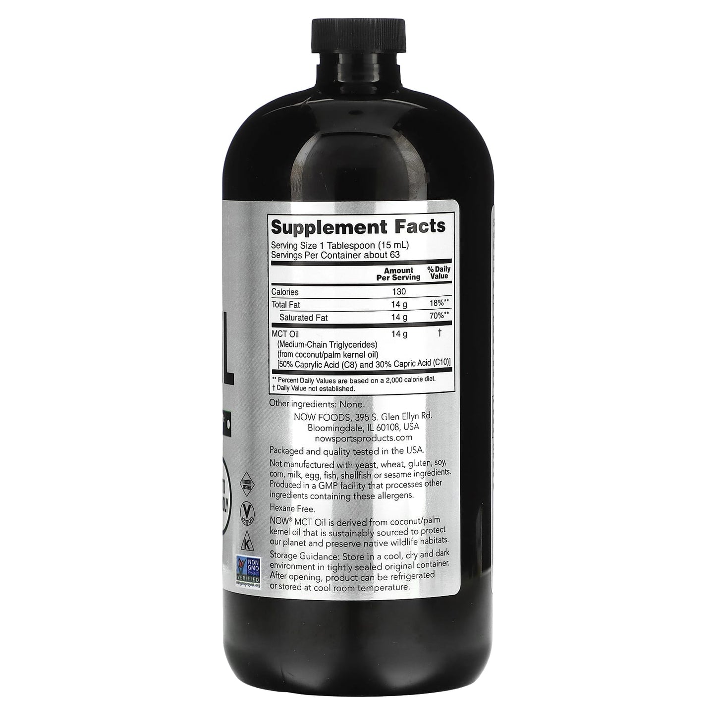 NOW Foods, Sports, MCT Oil, Unflavored, 14 g, 32 fl oz (946 ml)