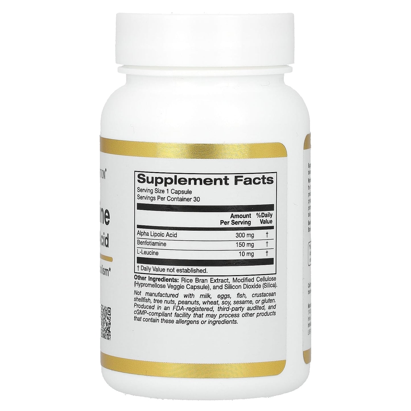 California Gold Nutrition Benfotiamine + Alpha Lipoic Acid & L-Leucine Veggie Capsules - Image 2
