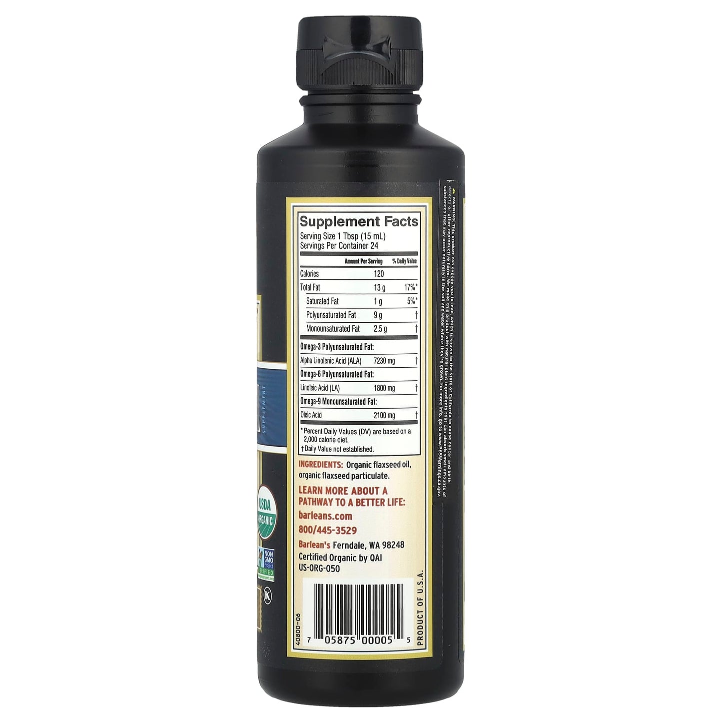 Barlean's Organic Lignan Flax Oil, 12 fl oz - Fresh and Nutty - Image 2
