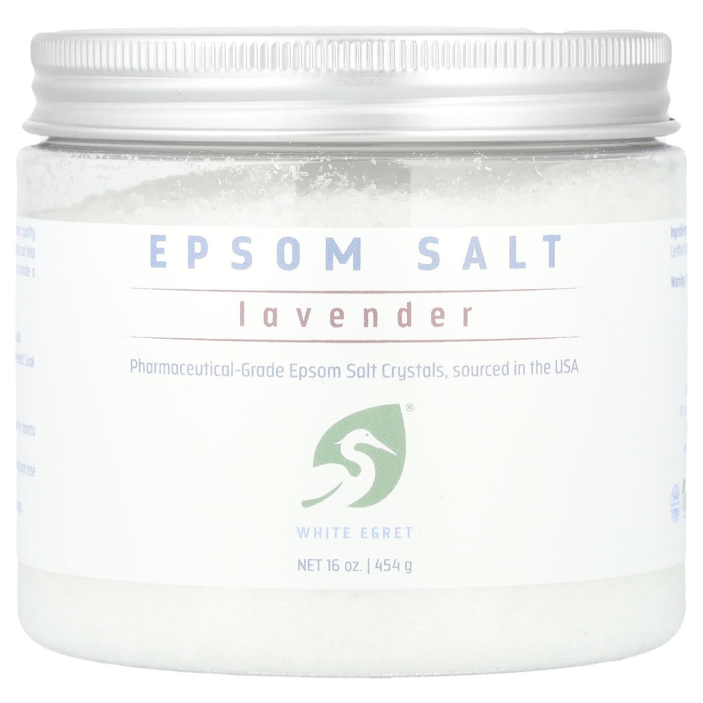 White Egret, Epsom Salt, Lavender, 16 oz (454 g) - Image 1
