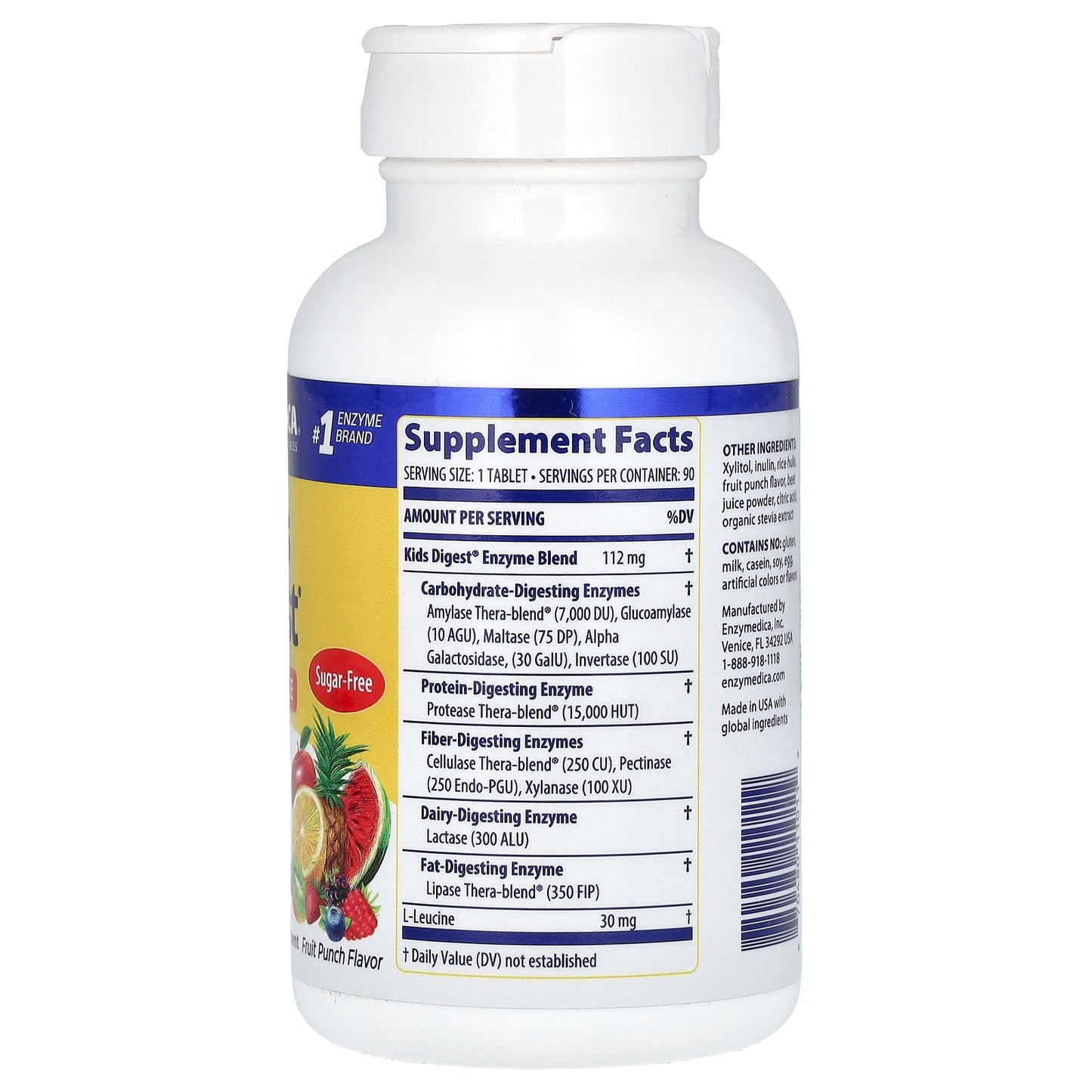 Healthy Digestion for Kids, Fruit Punch Flavor, 90 Tablets - Enzymedica - Image 2