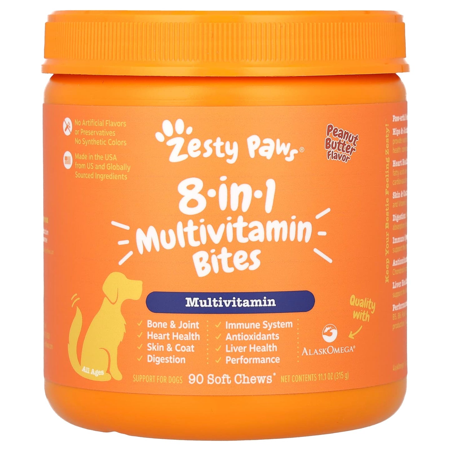 Zesty Paws, 8-in-1 Multivitamin Bites, For Dogs, All Ages, Peanut Butter, 90 Soft Chews, 11.1 oz (315 g) - Image 1