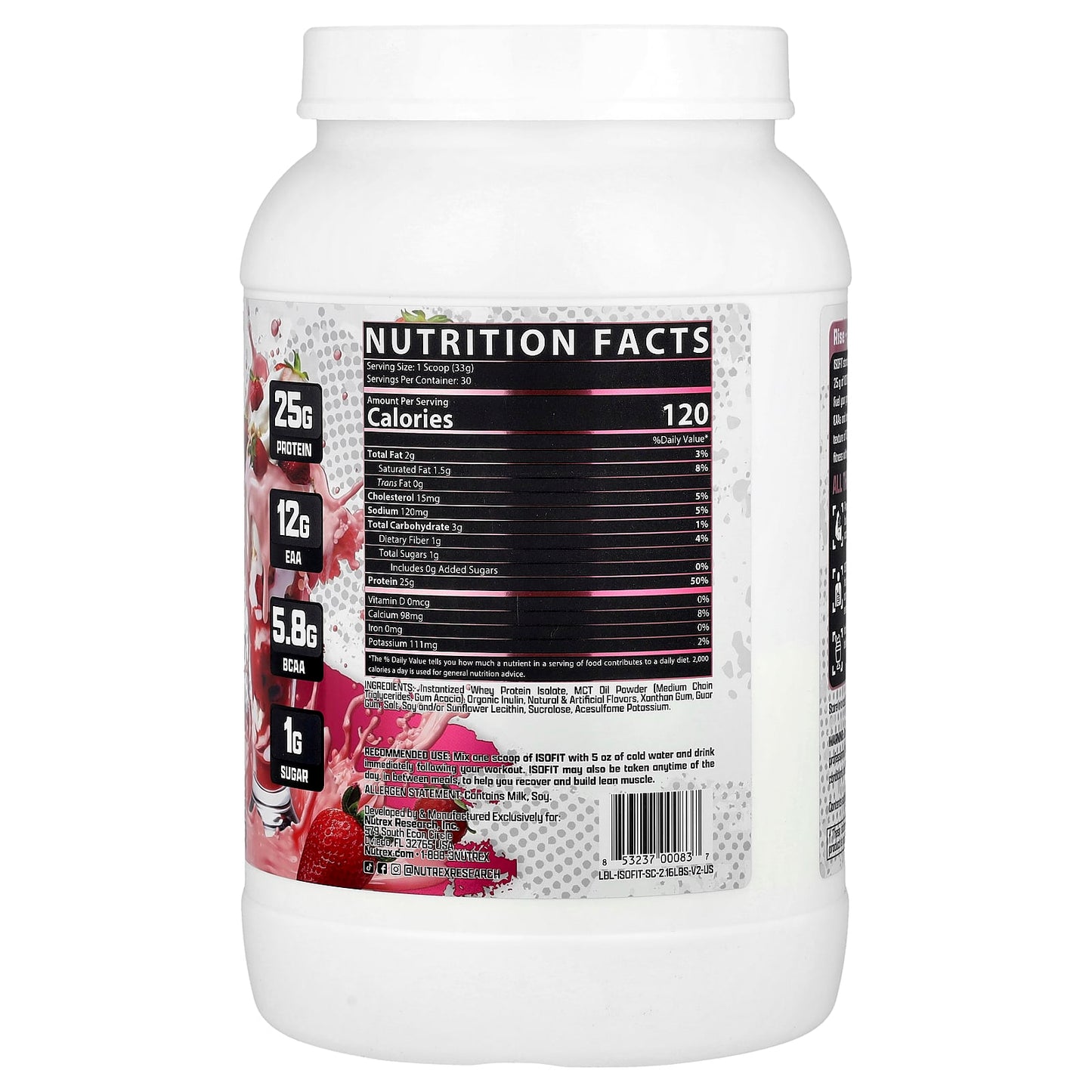 Nutrex Research, IsoFit® Protein, Strawberries & Cream, 2.16 lbs (978 g) - Image 2
