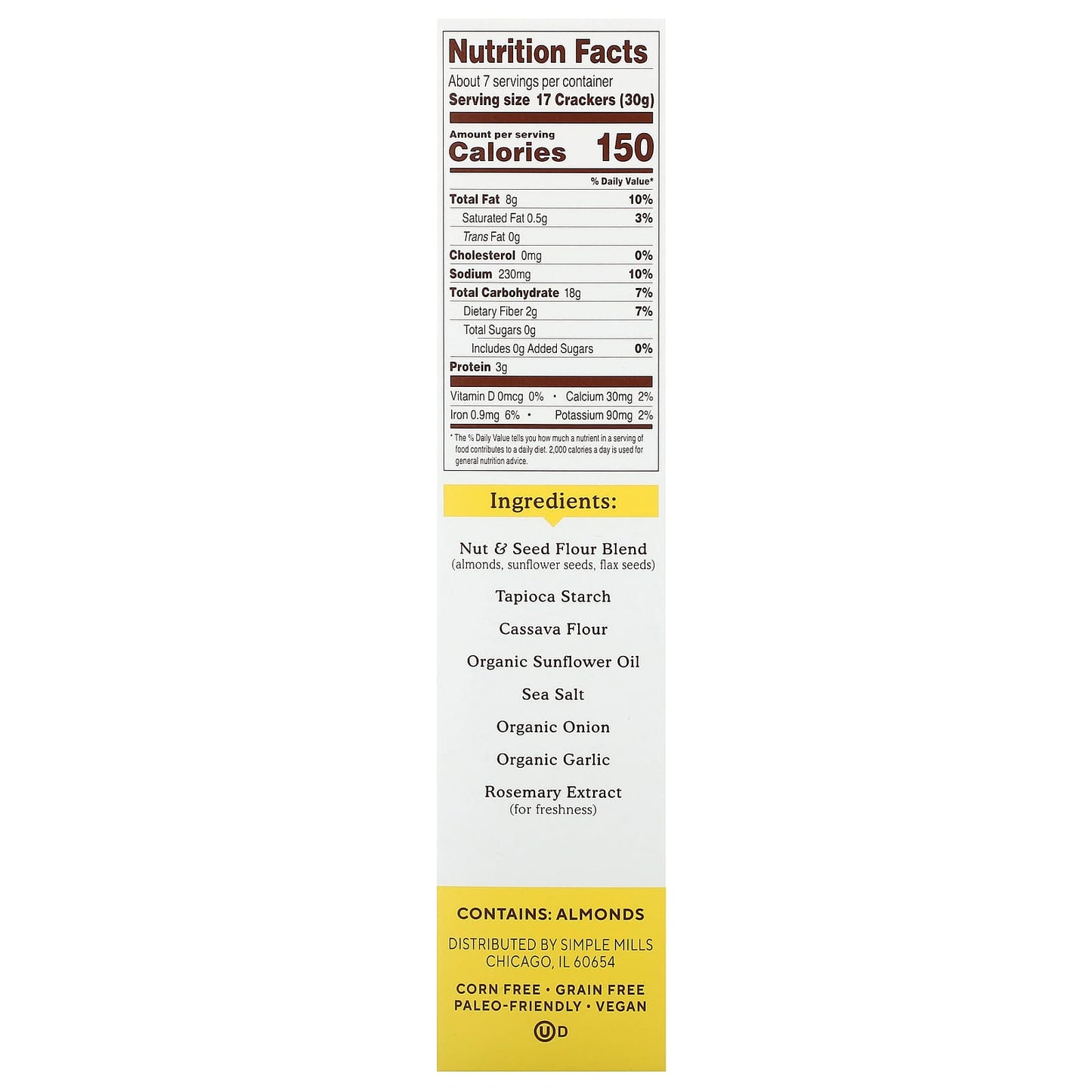 Simple Mills, Almond Flour Crackers, Fine Ground Sea Salt, Family Size, 7 oz (199 g) - Image 2