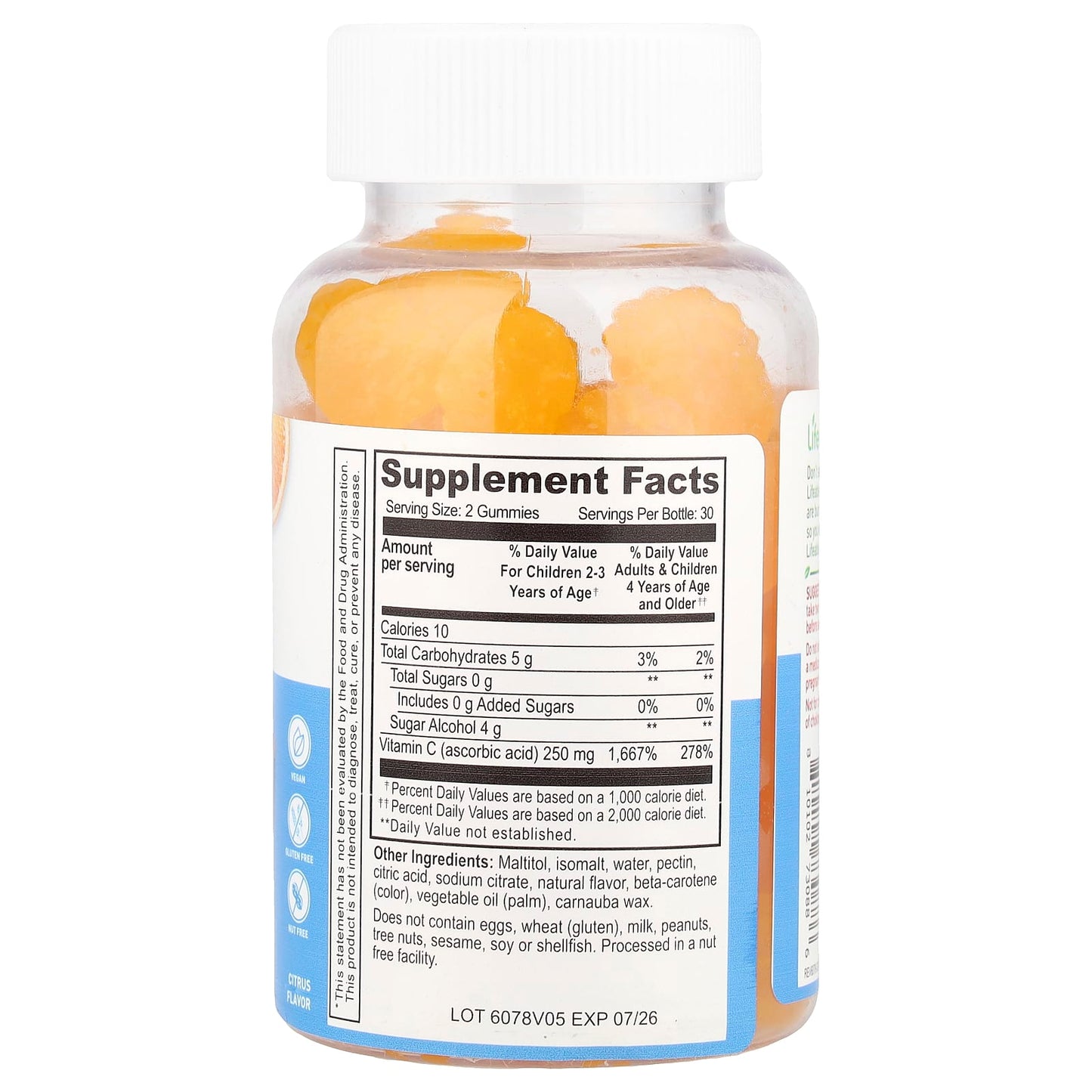 Lifeable, Kids, Vitamin C Gummies, Sugar Free, Citrus, 60 Gummies (125 mg per Gummy) - Image 2
