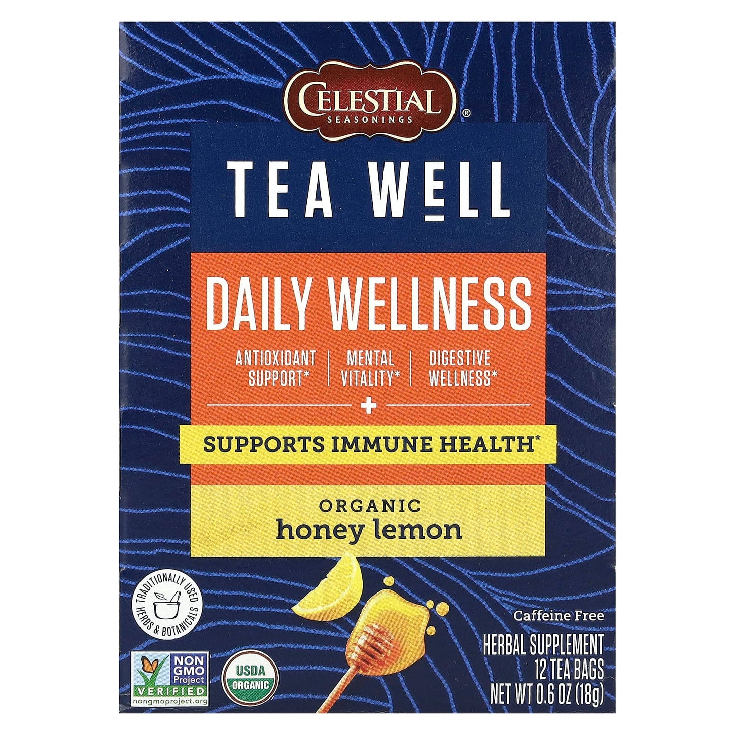 Daily Wellness Tea - Organic Honey Lemon, Caffeine Free, 12 Tea Bags - Image 1