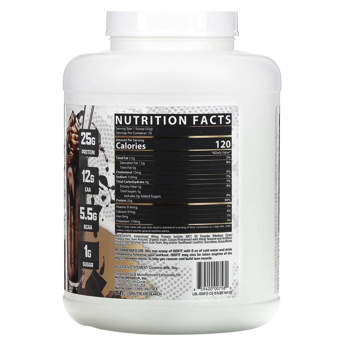 Nutrex Research, IsoFit, Chocolate Shake, 5.1 lbs (2,317 g) - Image 2