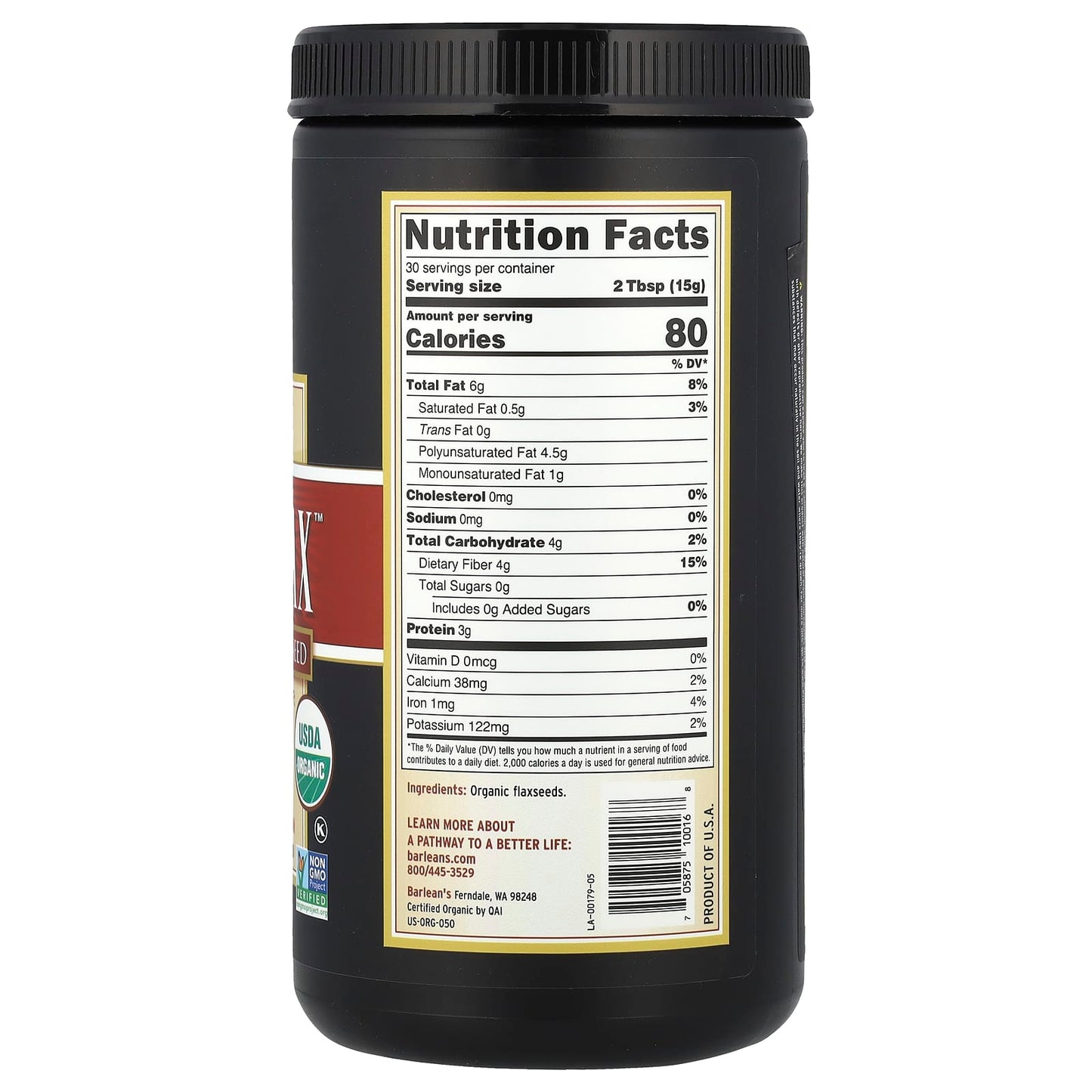 Barlean's Organic Forti-Flax Ground Flaxseed Supplement 16oz - Image 2
