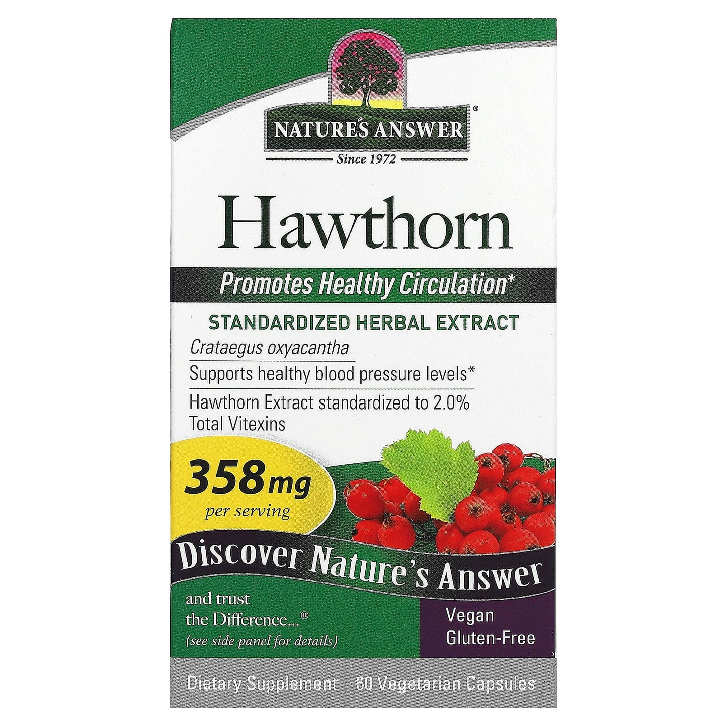 Nature's Answer, Hawthorn, 358 mg, 60 Vegetarian Capsules - Image 1