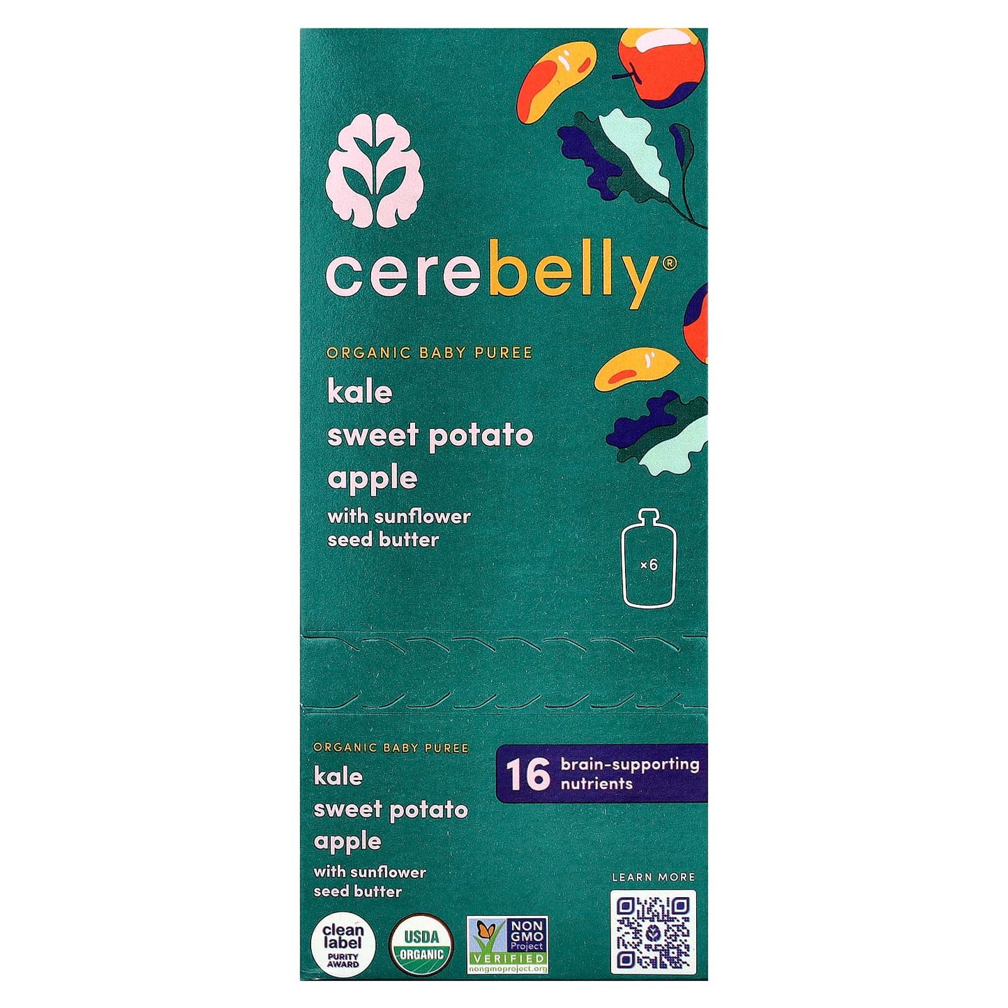 Organic Baby Food Pouches, Brain-Supporting Nutrients, 6 Pouches, 4 oz Each - Image 1