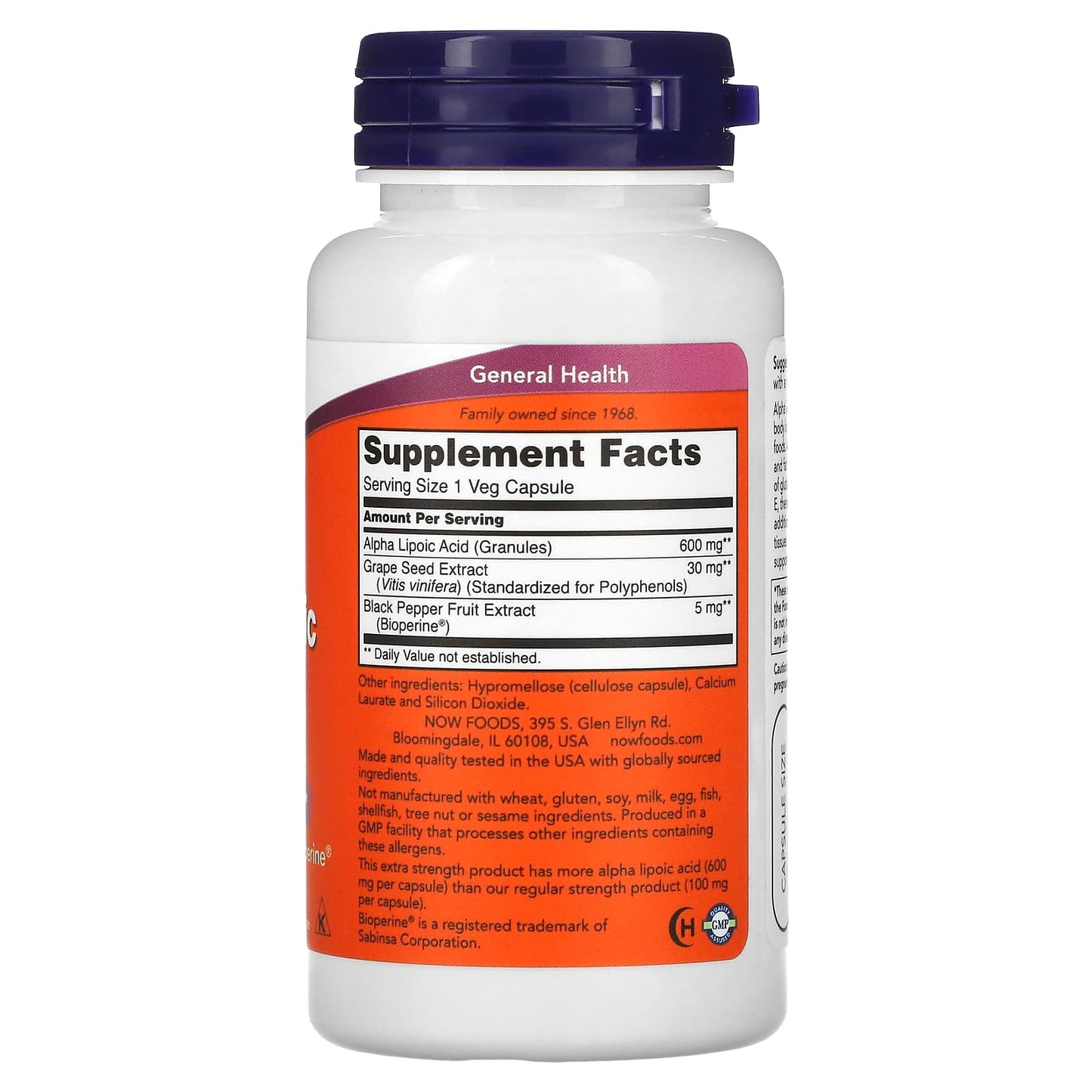 NOW Foods, Alpha Lipoic Acid, Extra Strength, 600 mg, 60 Veg Capsules - Image 2