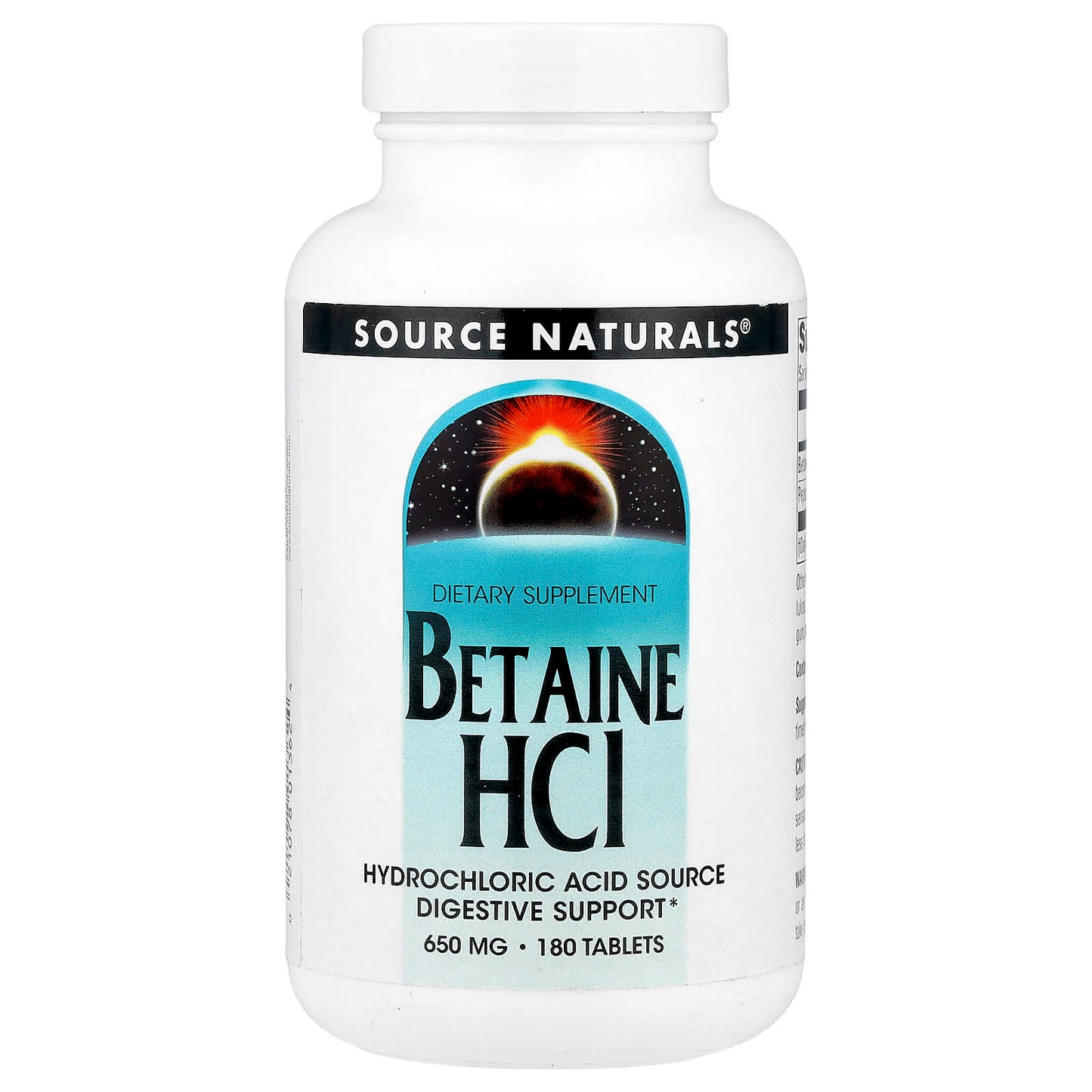 Source Naturals, Betaine HCl, 650 mg, 180 Tablets - Image 1