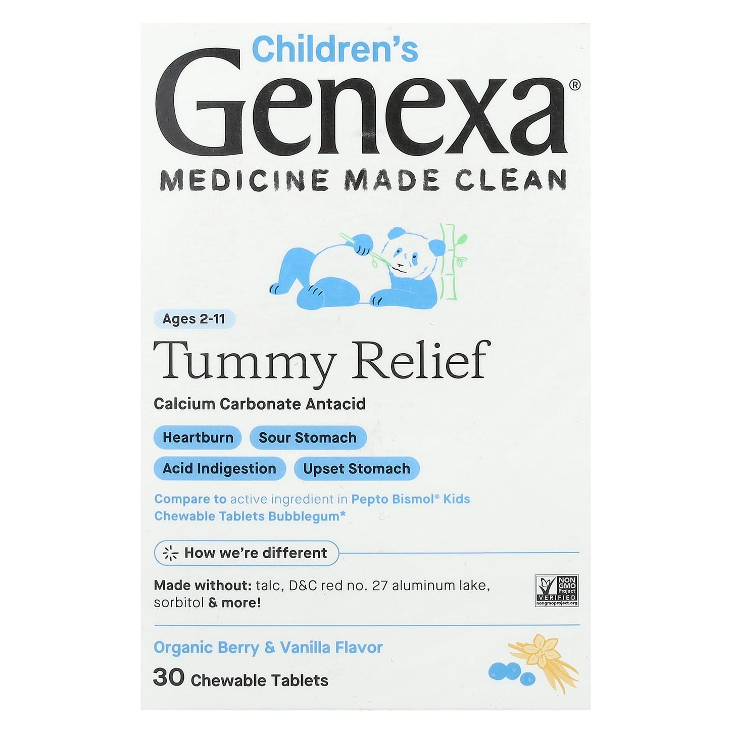 Genexa Kids Tummy Relief, Organic Berry & Vanilla, 30 Chewable Tablets - Image 1